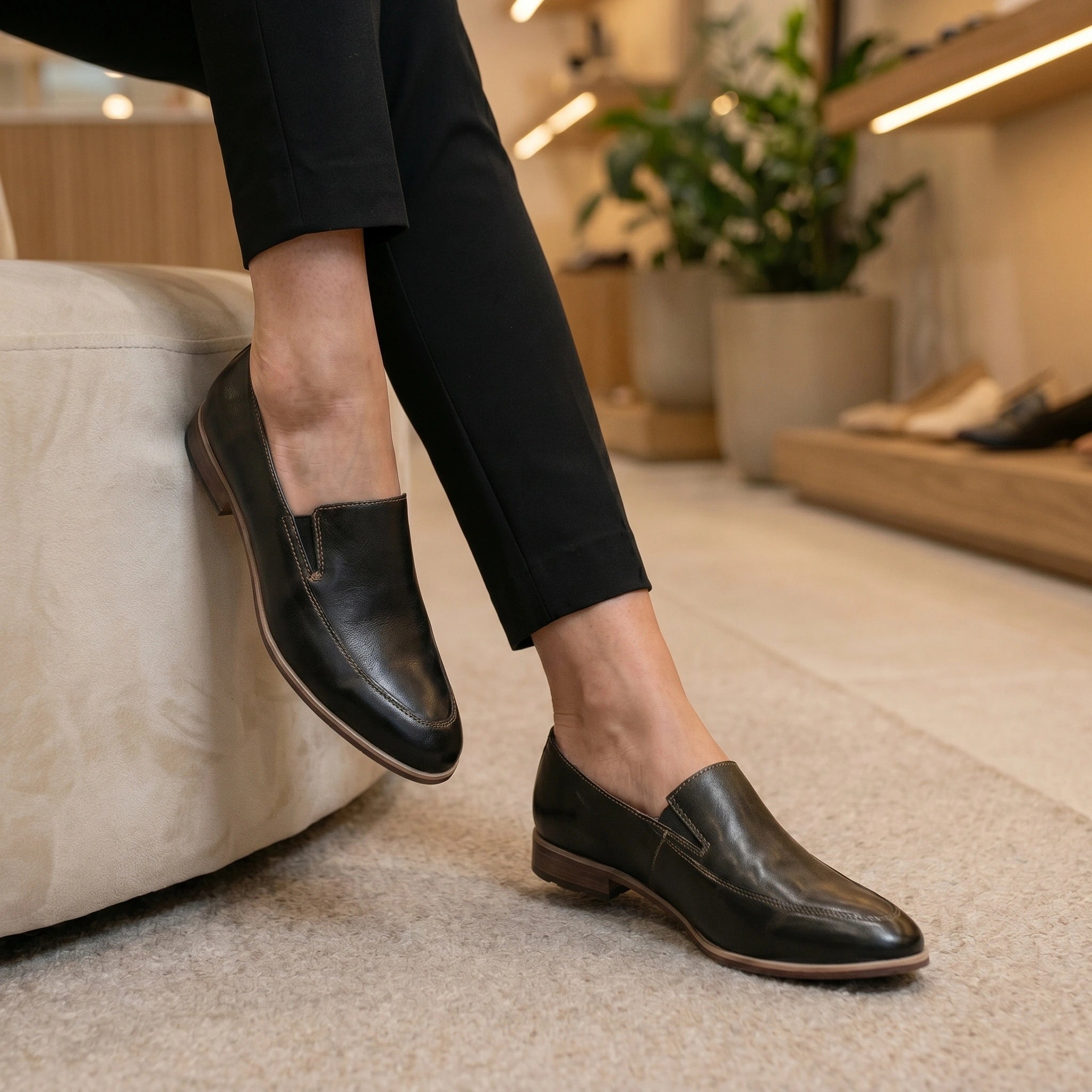 Close up of the Womens Sleek Orthopedic Loafers showing the fine stitching and luxurious fabric texture in a sophisticated neutral tone.