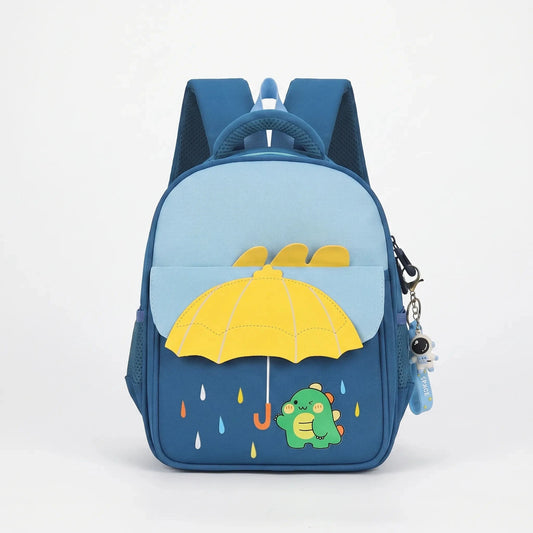 View of a cheerful lightweight kids backpack featuring a colorful cartoon print, perfect for school use