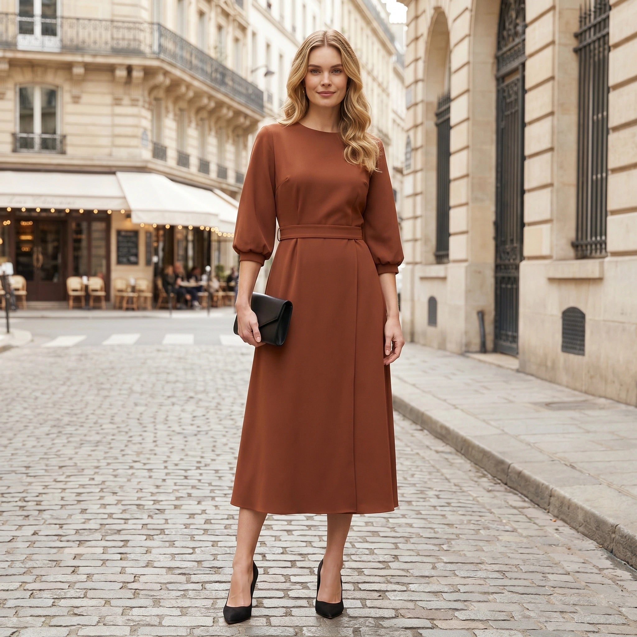 Hazel Womens Elegant Dramatic Midi Dress