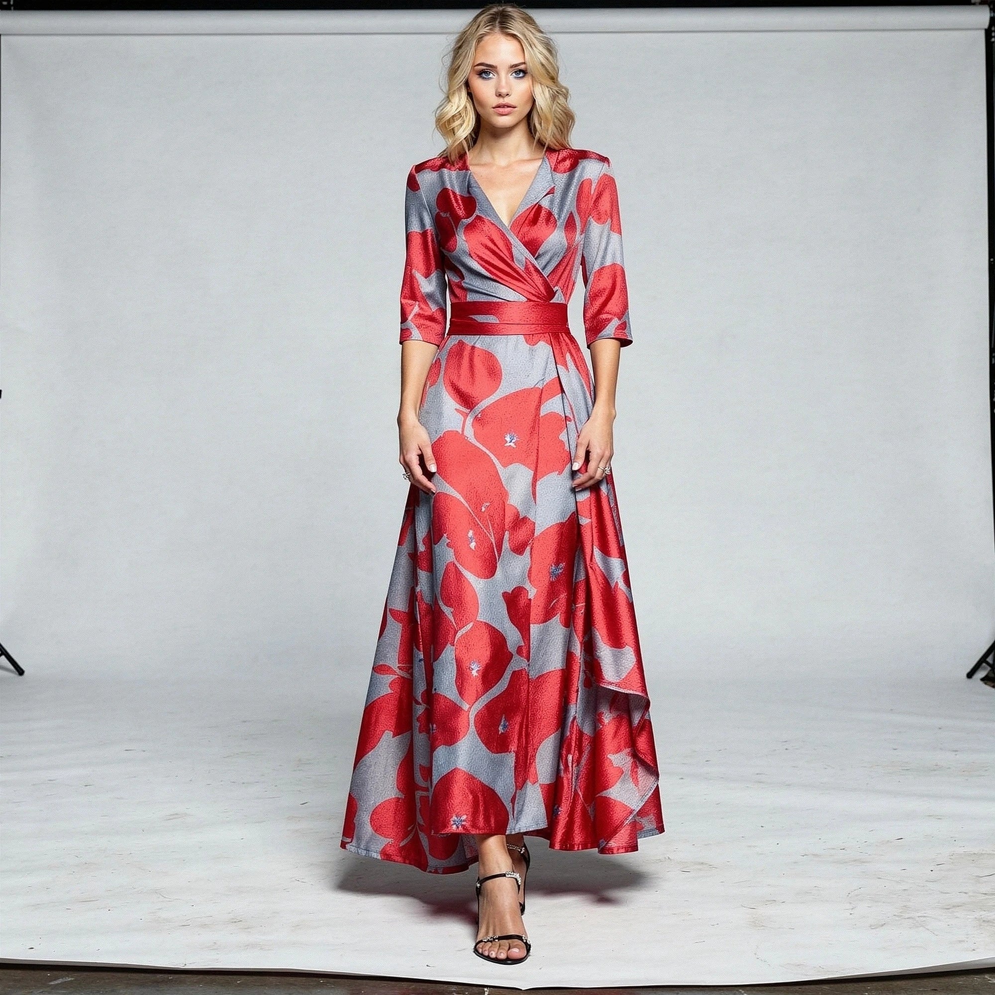 View of a tailored dress in soft fabric, featuring a fitted silhouette and elegant neckline in a muted blush color