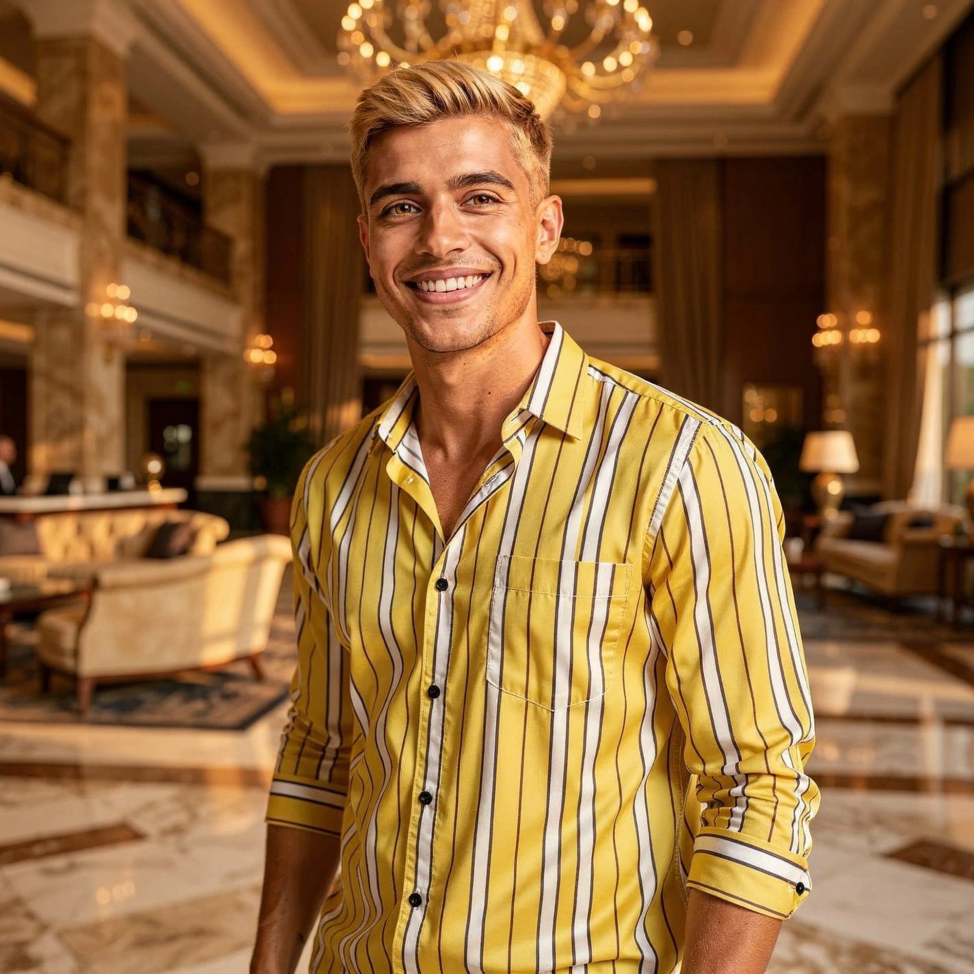 View of a relaxed striped cotton shirt featuring soft fabric, light blue and white stripes, and a casual collar