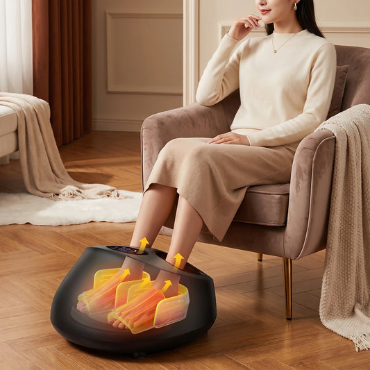 Back view of the Women's Foot Massager with Heat Function, showing its sleek design and premium materials against a soft, neutral background.