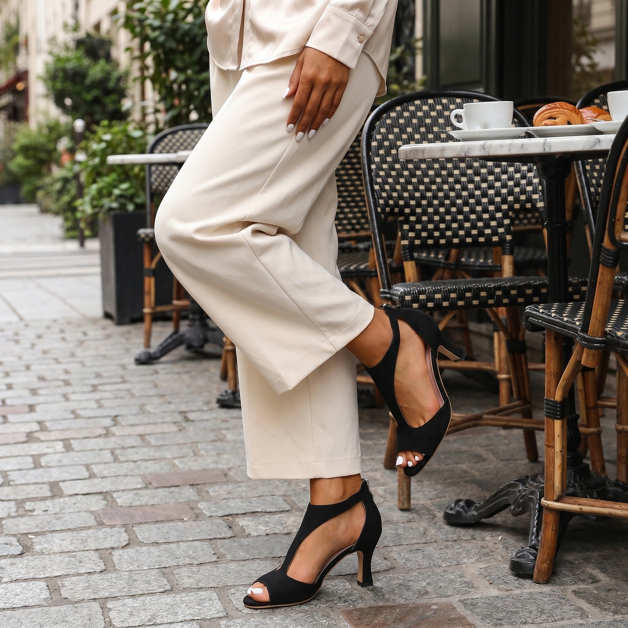 Close up view of the soft fabric and intricate stitching of the Womens Supportive Orthopedic Heels, showing their superior craftsmanship and comfort features.