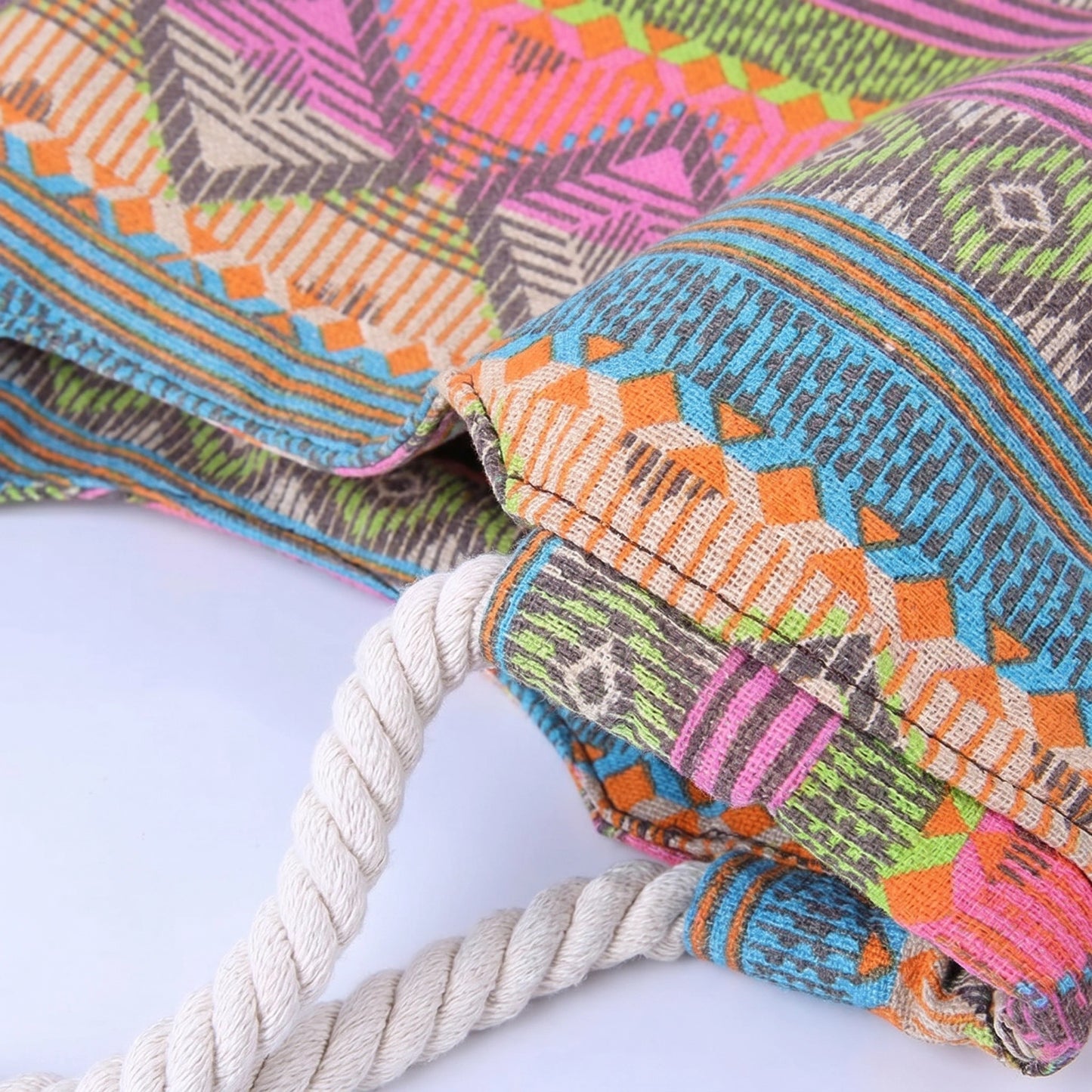 Close up view of the Womens Versatile Summer Handbag showing intricate stitching and high quality fabric, perfect for beach and casual outings.