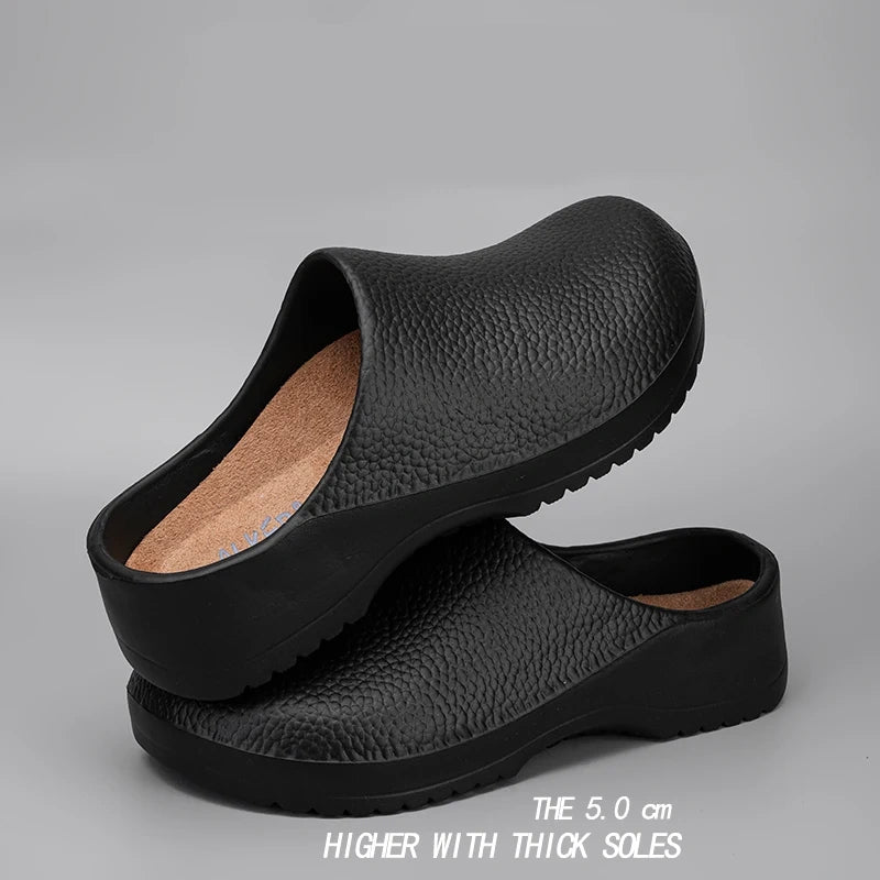 View of durable casual summer clogs in dark gray, featuring a slip on design and breathable material