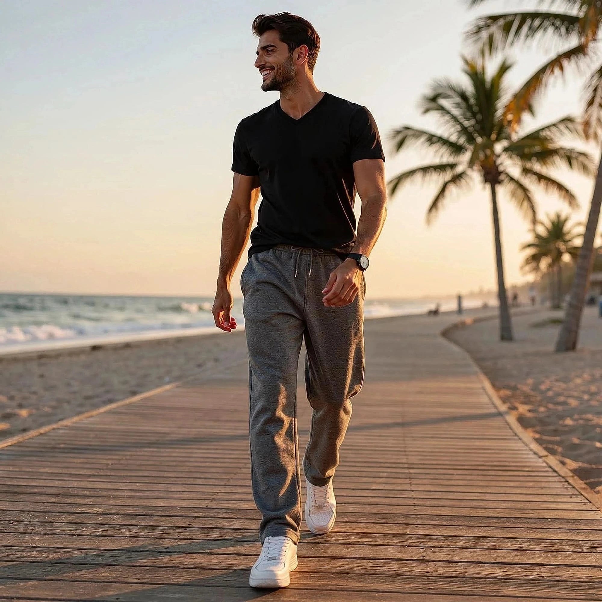 Light beige relaxed casual pants with a comfortable fit, featuring a view that showcases the waistband and pockets