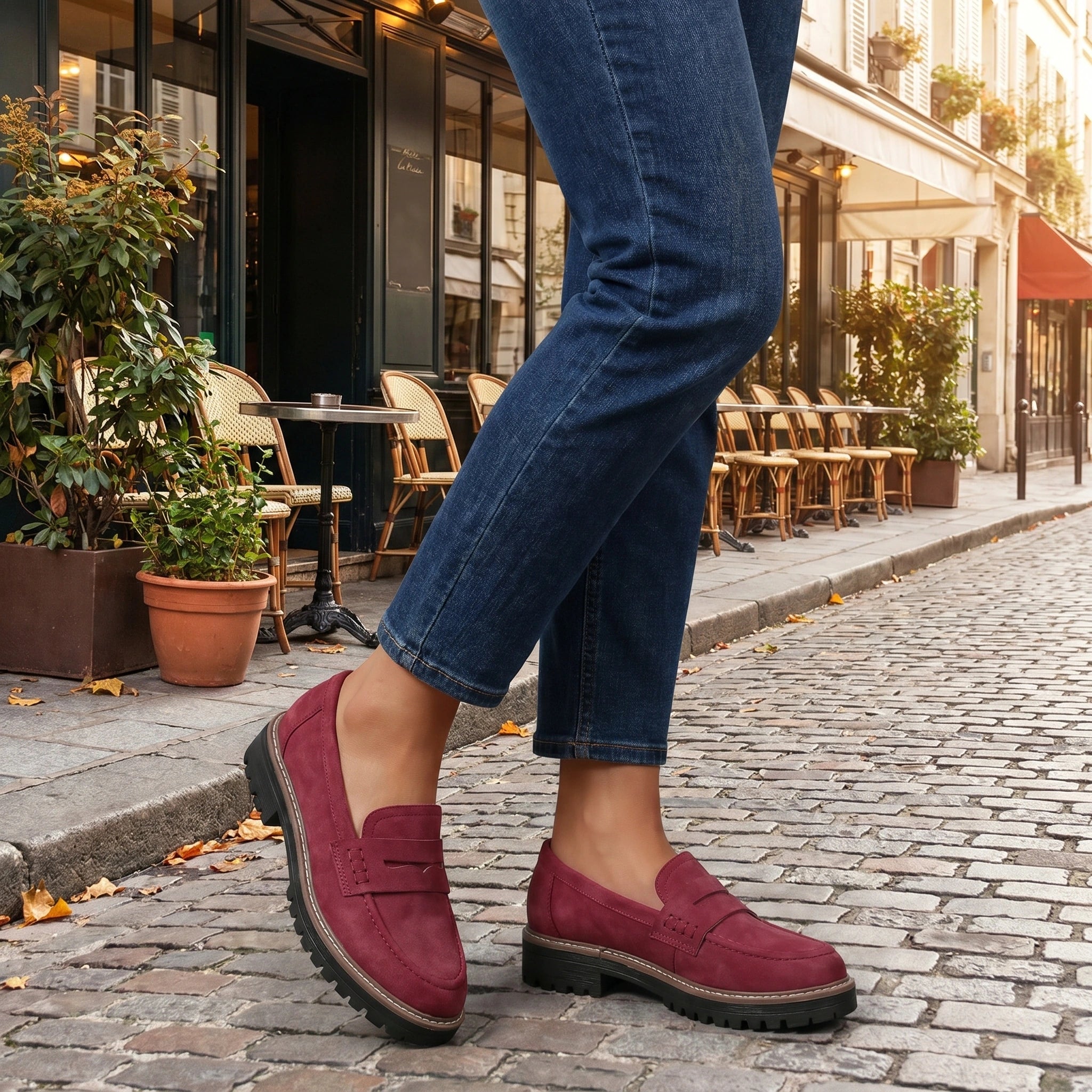 Close up view of the Womens Supportive Loafers showing the luxurious fabric texture and precise stitching details against a neutral background.