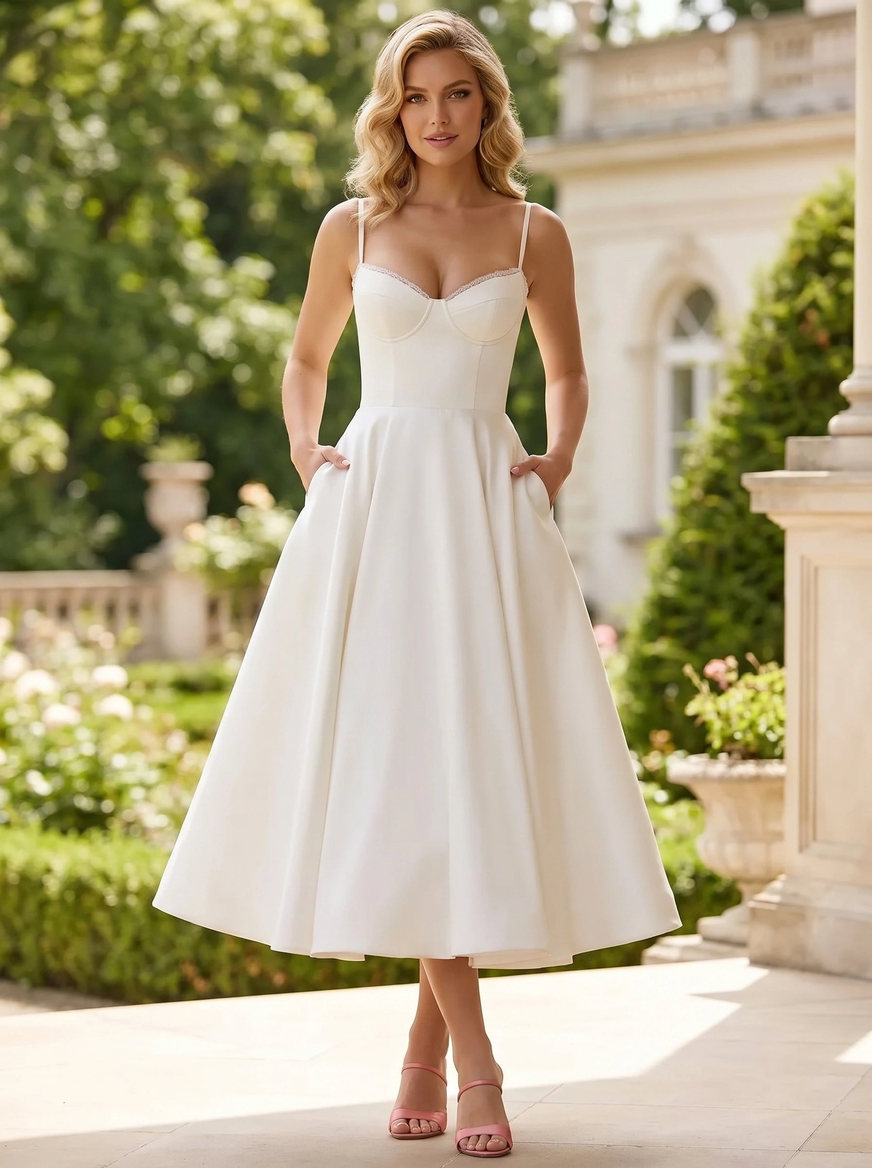 Close up view of the Womens Strapless Summer Dress showing its luxurious fabric texture, precise stitching, and sophisticated design details against a soft, neutral background.