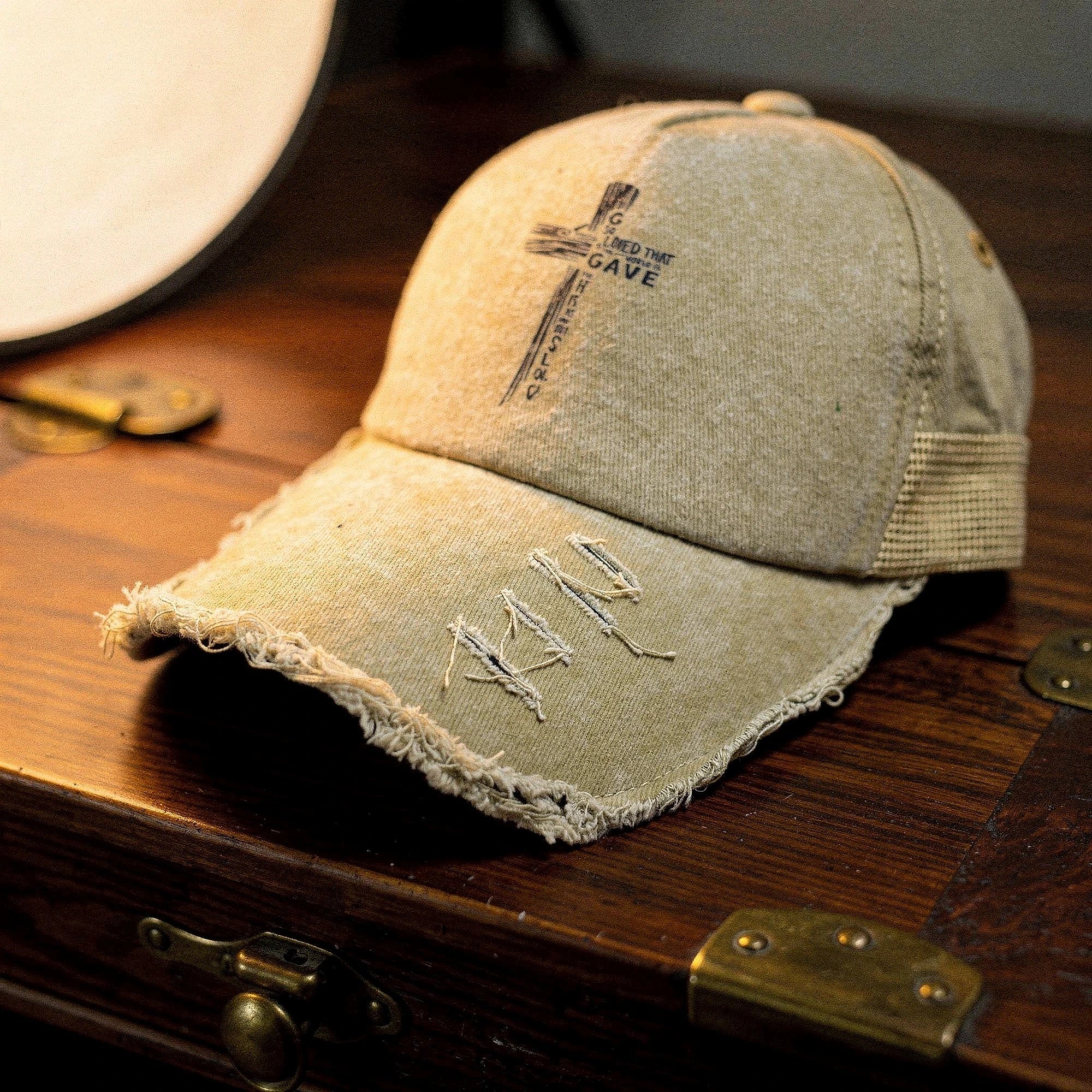 Light pink summer baseball cap made of breathable fabric, featuring a curved brim and adjustable strap, view