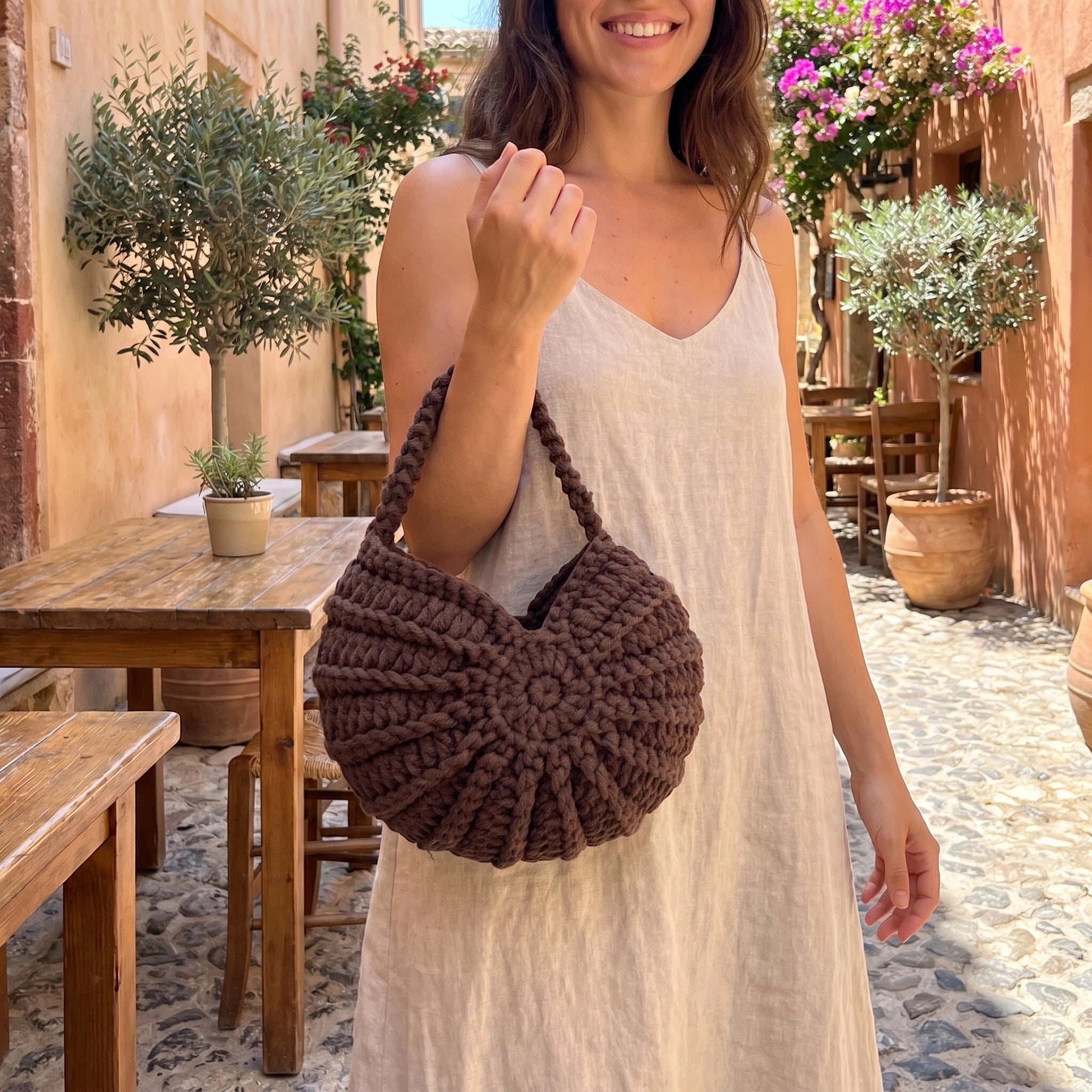 Close up view of the Womens Charming Textured Summer Bag showing intricate stitching and fabric details, showing its design and summer appeal.