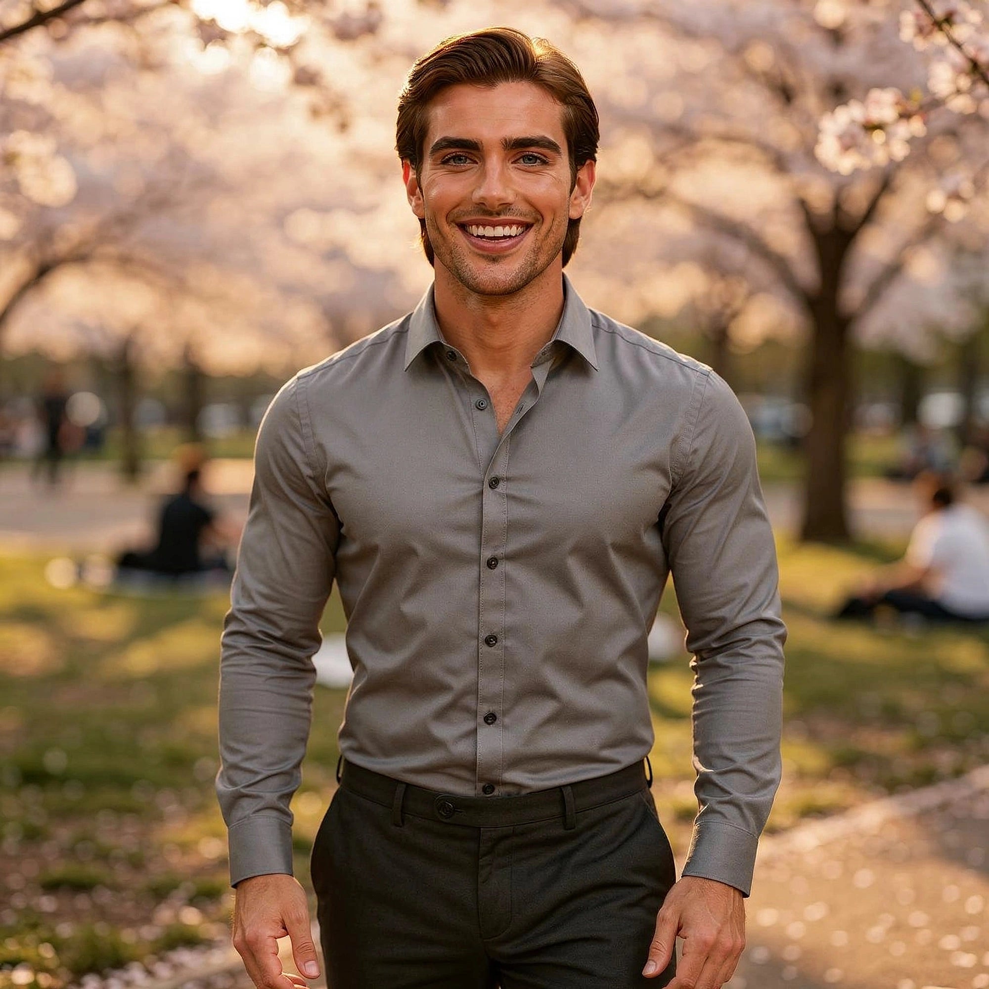 View of a tailored modern everyday shirt in light blue, featuring a crisp collar and subtle texture