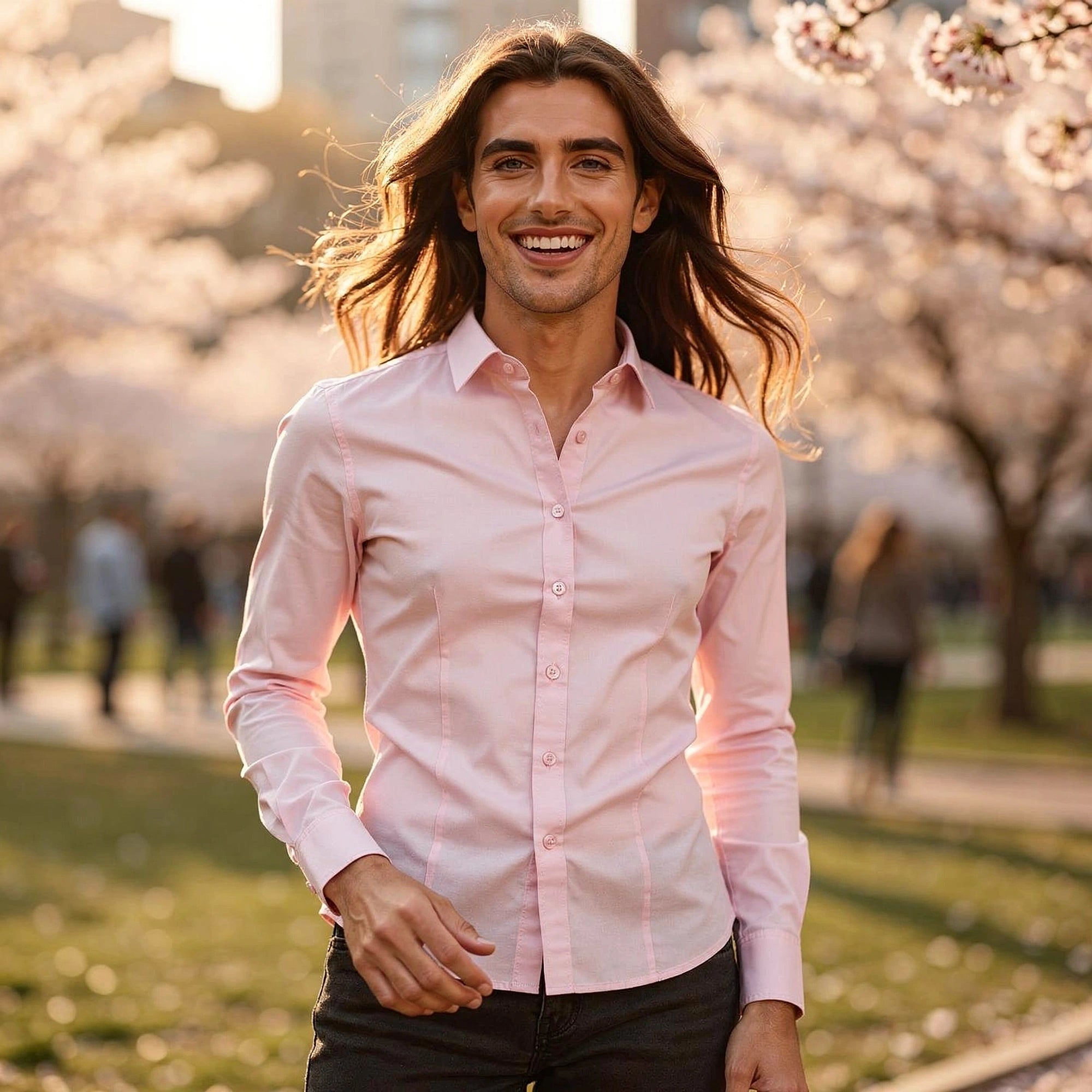 Light blue tailored shirt made from soft cotton, featuring a button down collar and subtle stitching details, view
