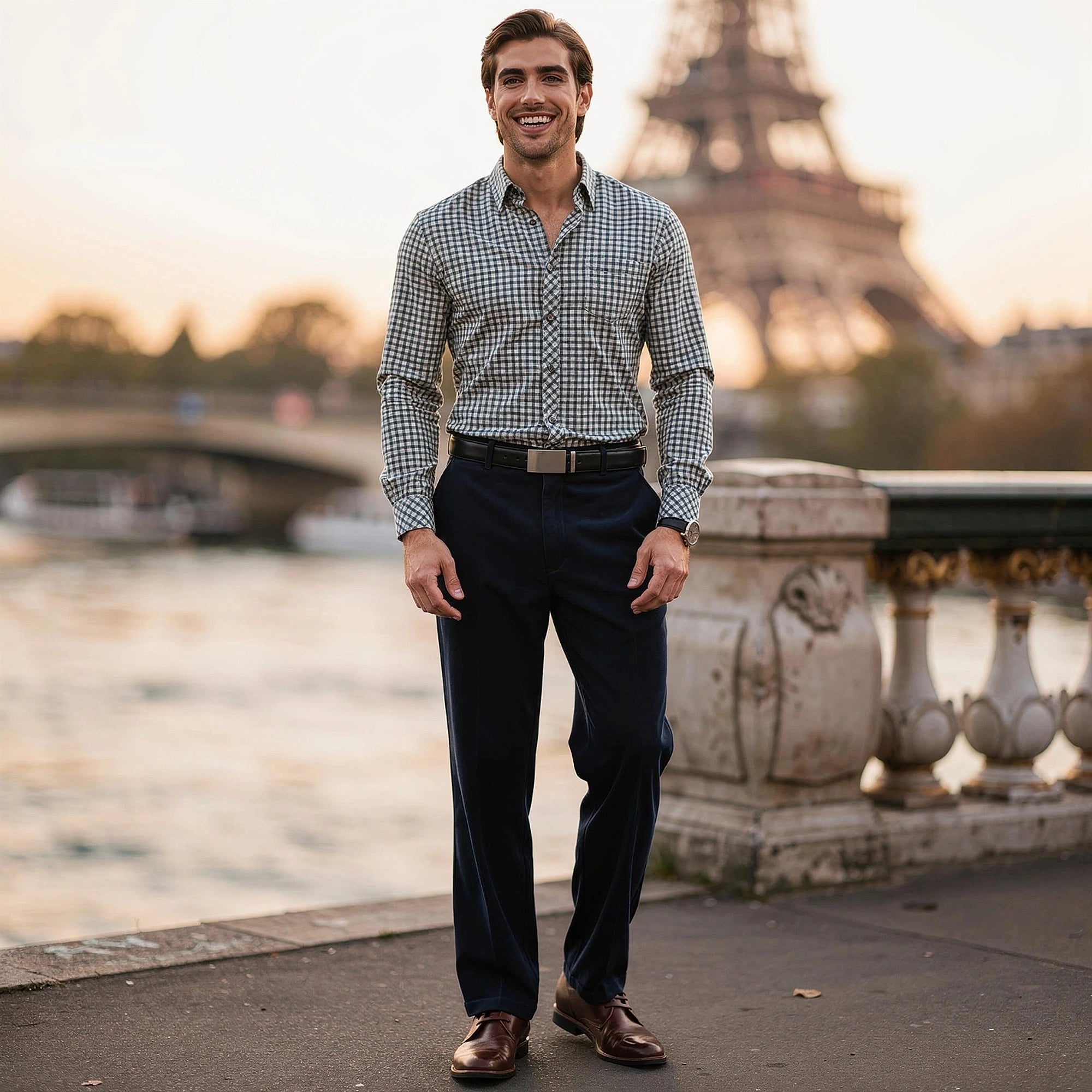 View of luxurious tailored velvet dress pants in deep navy blue, featuring a sleek fit and subtle sheen