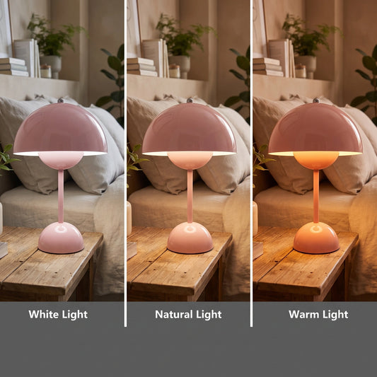Close up view showing the NordicBeam Lamp's sleek design, showing its smooth fabric shade, precise stitching, and Scandinavian inspired features.