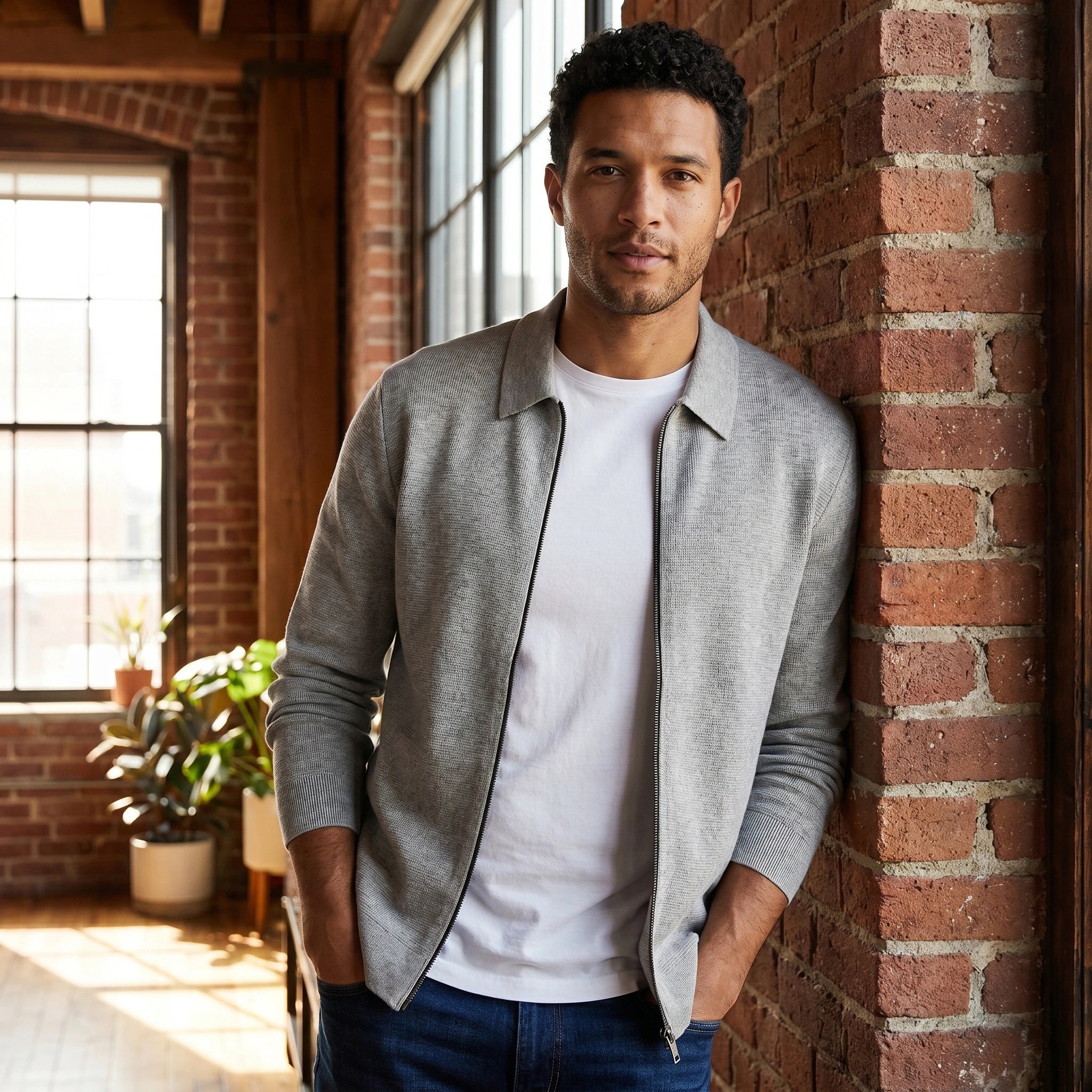 Close up showing the textured fabric and precise stitching of the Mens Sophisticated Versatile Jacket, showing its quality and attention to .