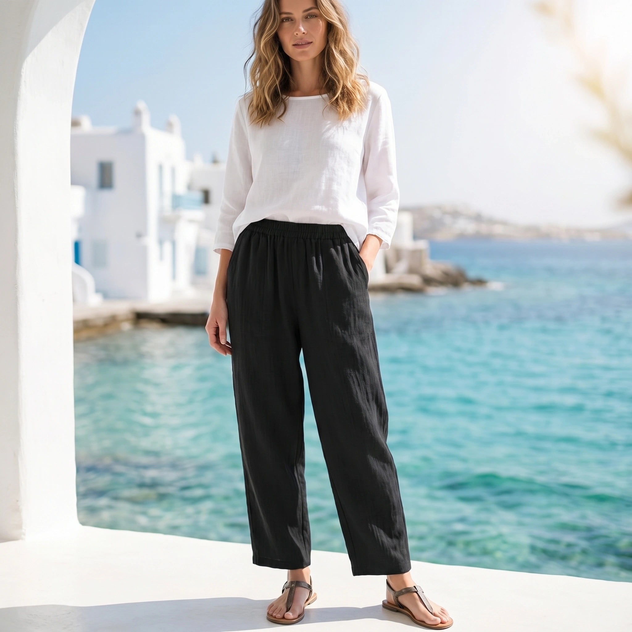 Isabella Womens Relaxed Chic Summer Wide Leg Pants