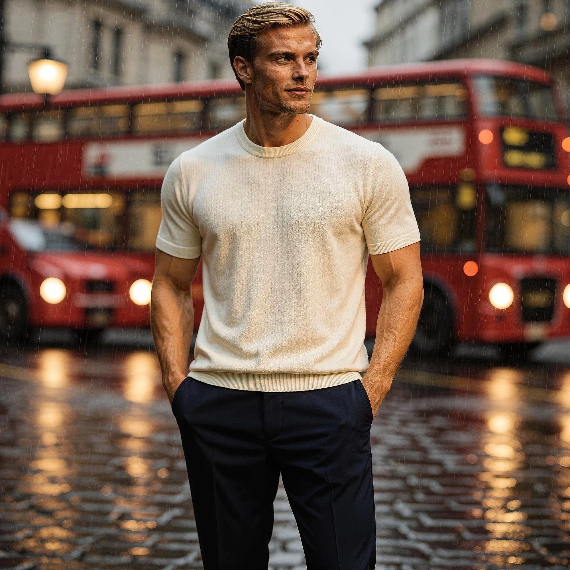 View of a slim fit long sleeve crew neck shirt in dark gray, made