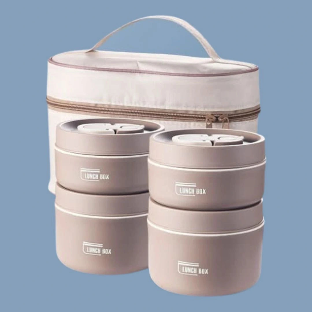 View of a chic insulated meal container set featuring a sleek design, durable material, and vibrant colors for on the go dining
