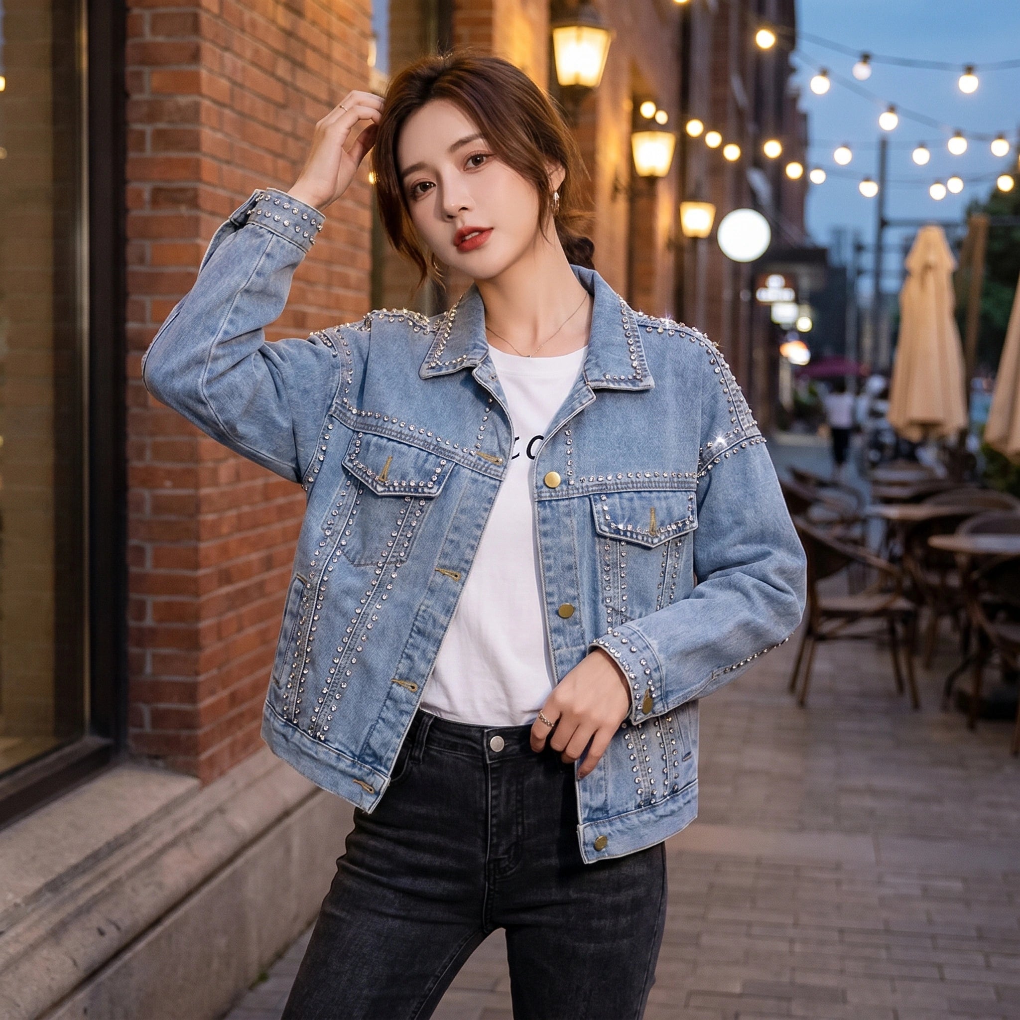 Back view of the Womens Radiant Autumn Jacket showing its sleek silhouette, luxurious fabric, and design details against a soft neutral background.