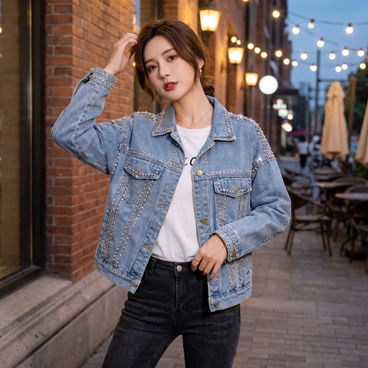 Back view of the Womens Radiant Autumn Jacket showing its sleek silhouette, luxurious fabric, and design details against a soft neutral background.