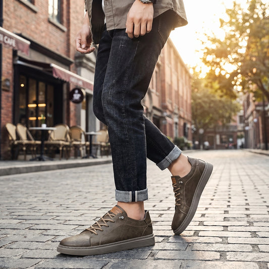 Close up of the fabric and precise stitching on the Mens Effortless Casual Lace Up Shoes, showing their quality craftsmanship and timeless design.
