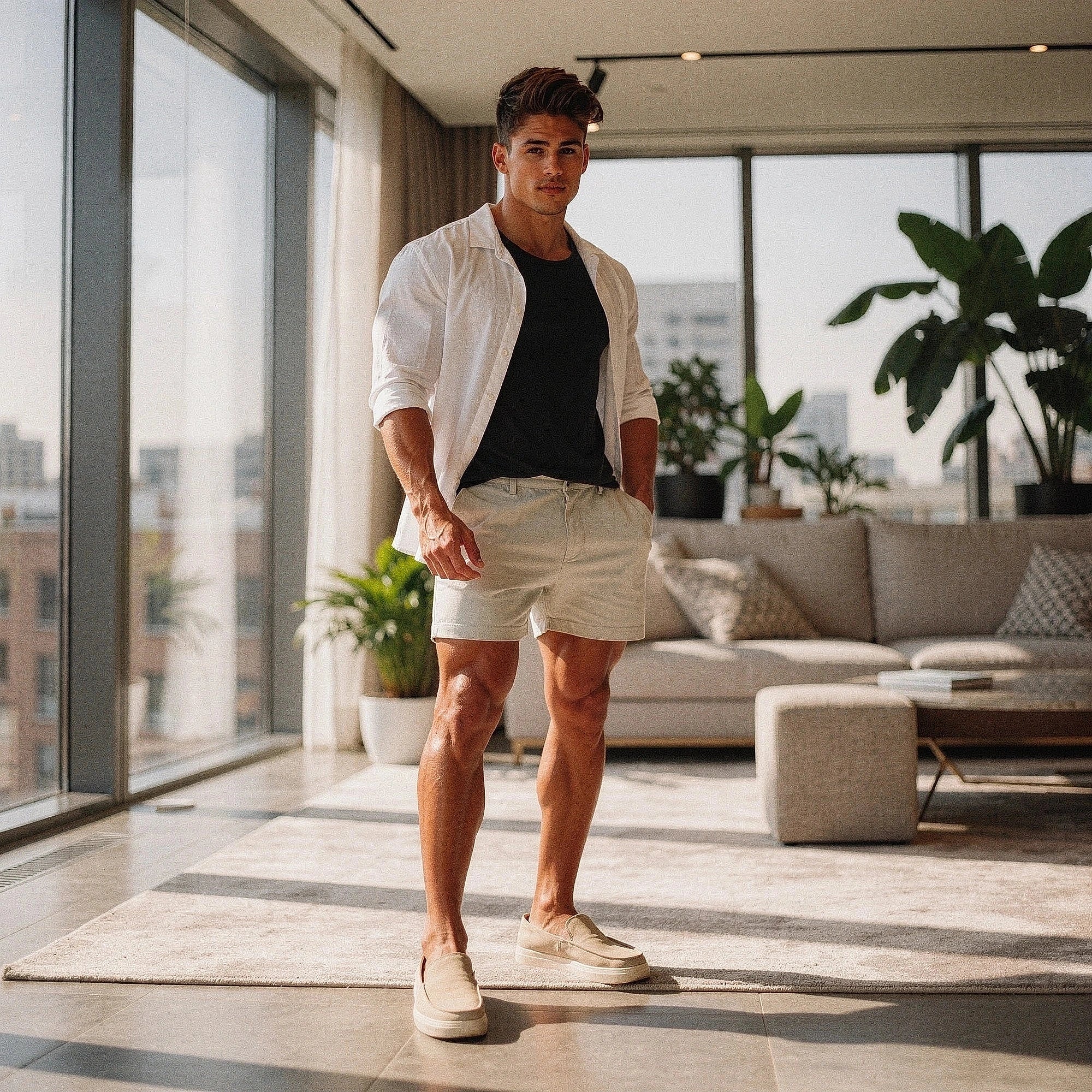 Light gray athletic fit chino shorts made of stretch cotton, featuring pockets and a flat , detailed view