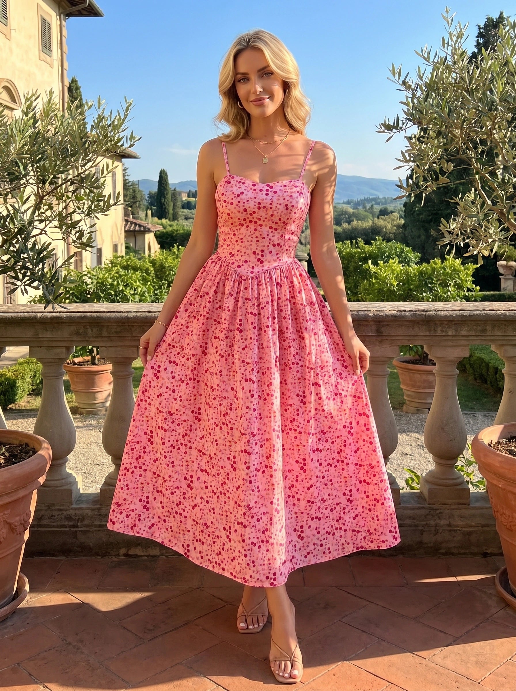 Back view of the Womens Effortless Charming Summer Dress in a soft pastel color, showing the construction details and flowy silhouette against a light, neutral background.
