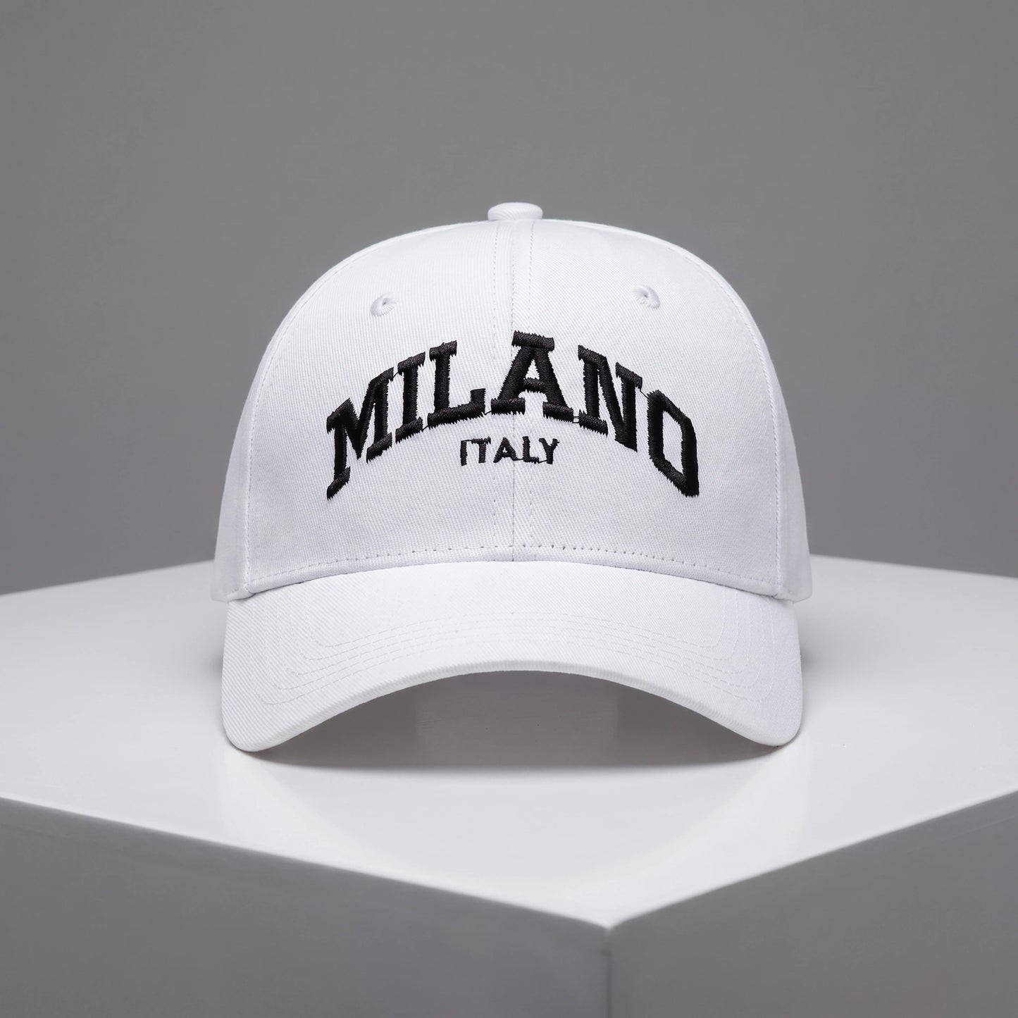 Close up view of the Adjustable Embroidered Baseball Cap showing intricate stitching and high quality fabric details against a neutral background.