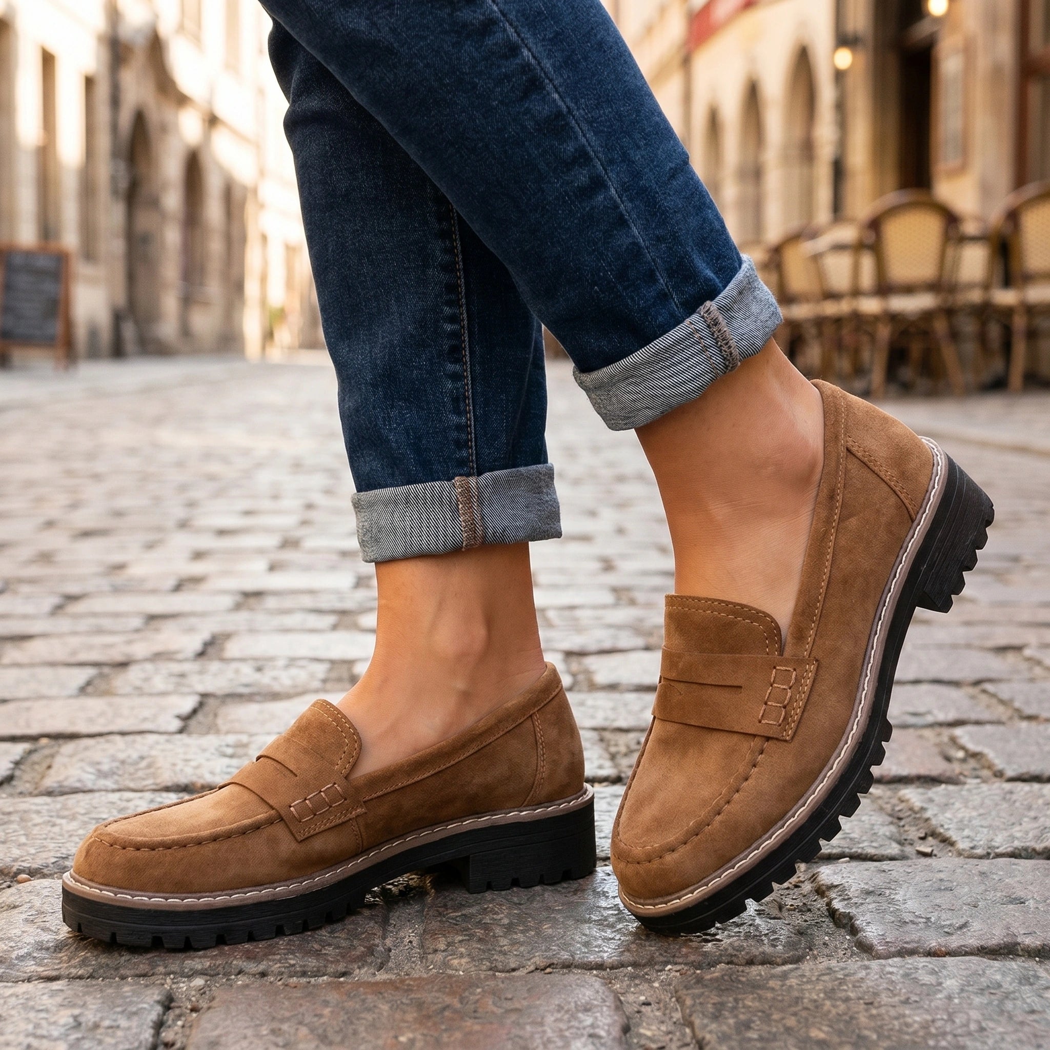Close up view showing the luxurious fabric and precise stitching of the Womens Supportive Loafers, emphasizing their quality and sophisticated design.