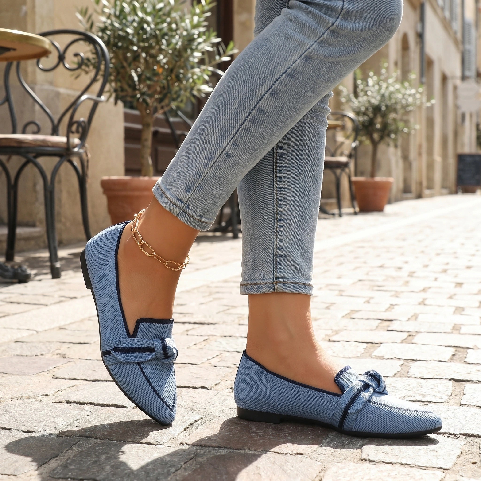 Close up view showing the textured fabric and precise stitching of the Womens Supportive Orthopedic Loafers, showing their quality and design.