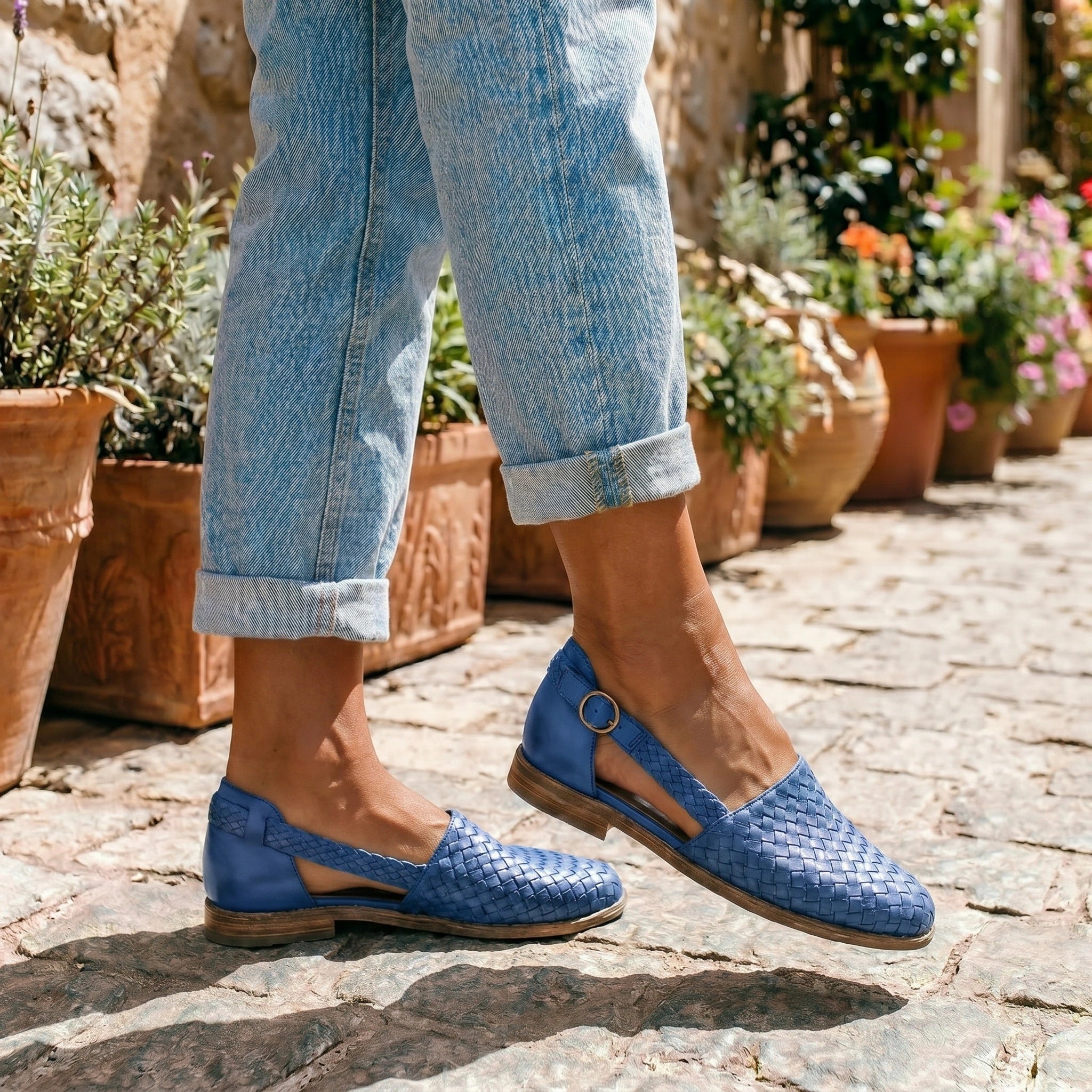 Close up view showing the soft fabric and intricate stitching of the Women's Supportive Orthopedic Sandals, showing their design and comfort features.