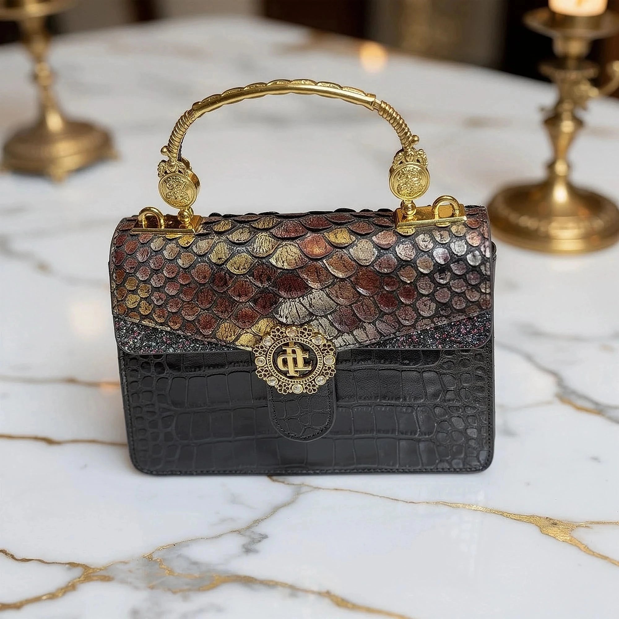 View of an elegant cowhide handbag for women in rich brown, showcasing the textured leather and stylish stitching