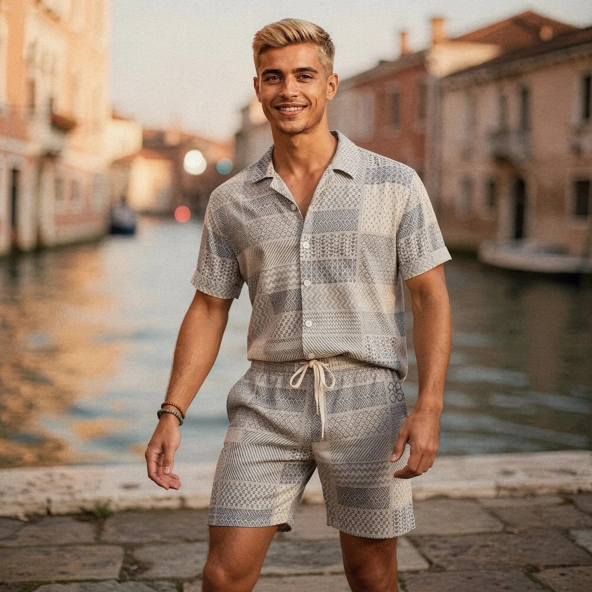 Light blue short sleeve button up shirt made of soft cotton, featuring a relaxed fit and subtle texture, view