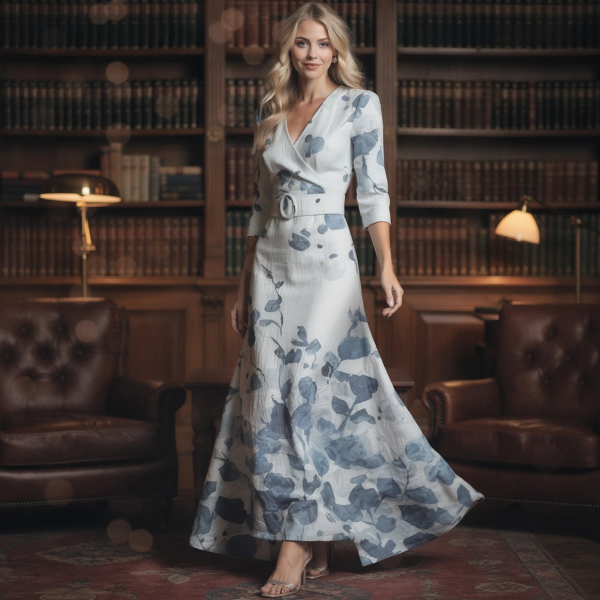 View of a tailored dress in soft fabric, featuring a fitted bodice, subtle pleats, and a classic neckline in a rich emerald green