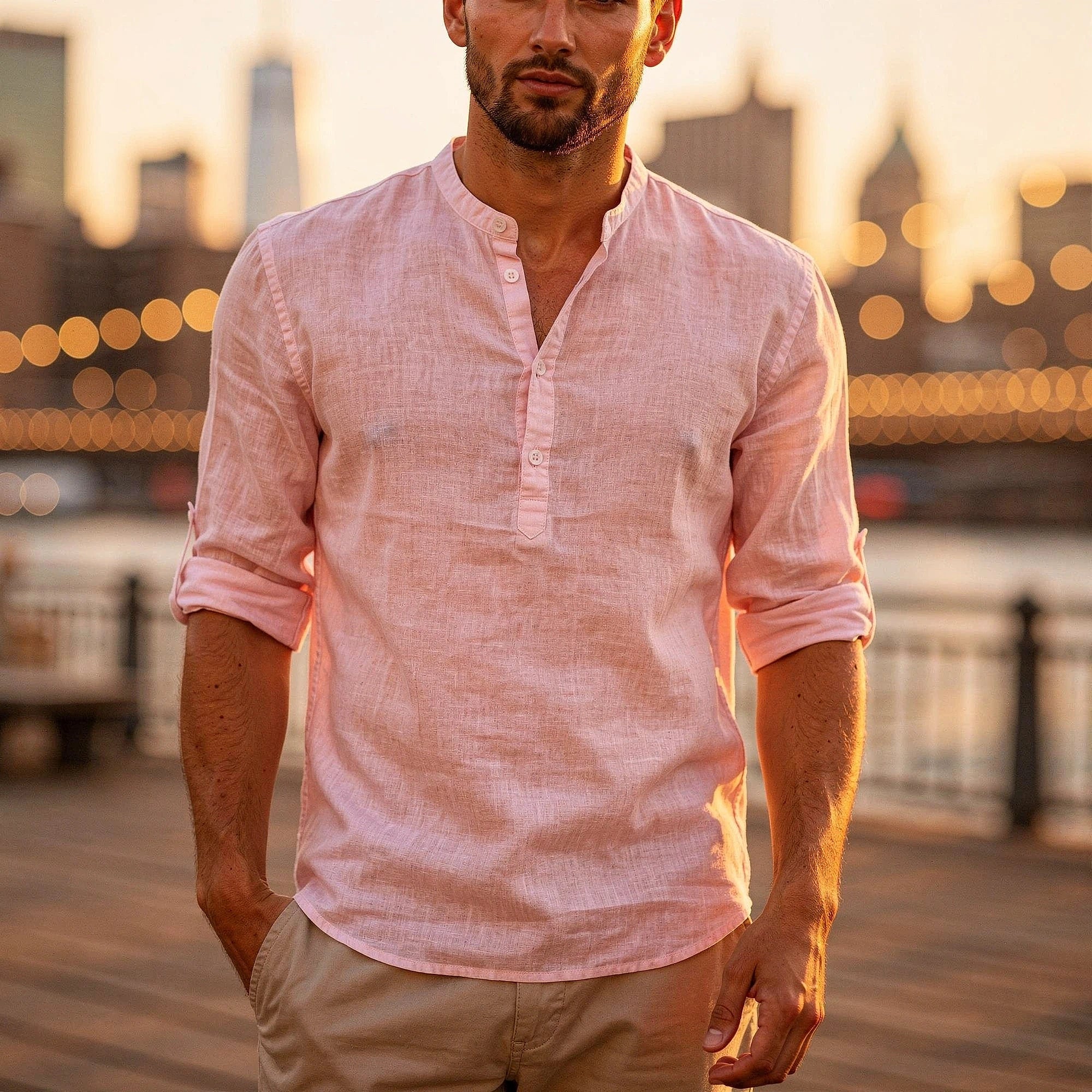 Relaxed fit autumn shirt in warm rust color, featuring long sleeves and a soft cotton material, view