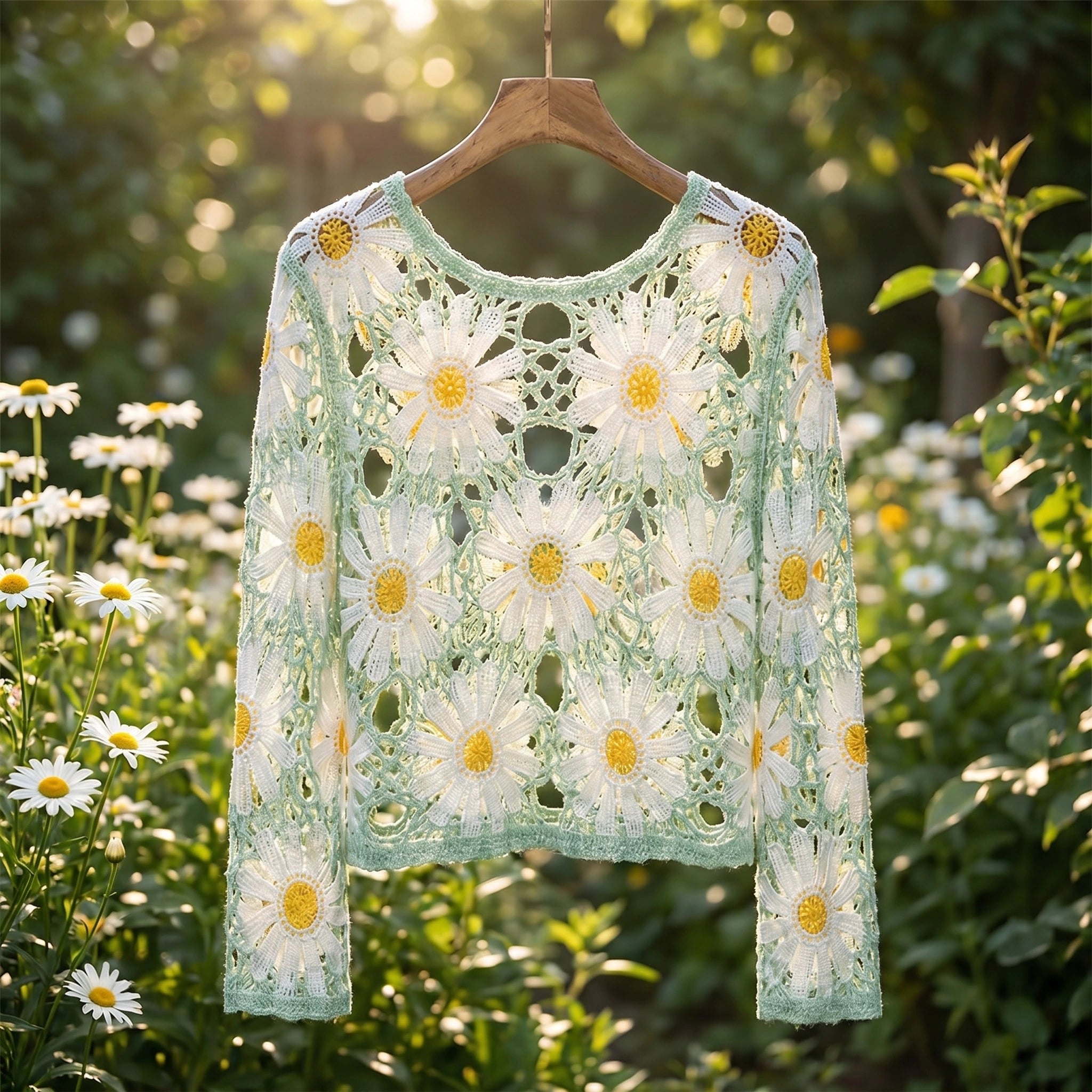 Close up of the Womens Sheer Boho Summer Cardigan showing delicate fabric texture and intricate stitching, perfect for enhancing beach and vacation outfits.