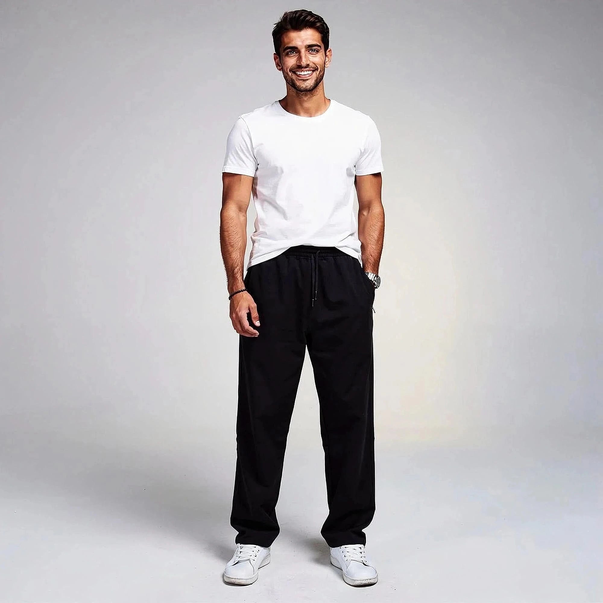 Lightweight relaxed fit spring casual pants in soft cotton, featuring a comfortable waistband and view