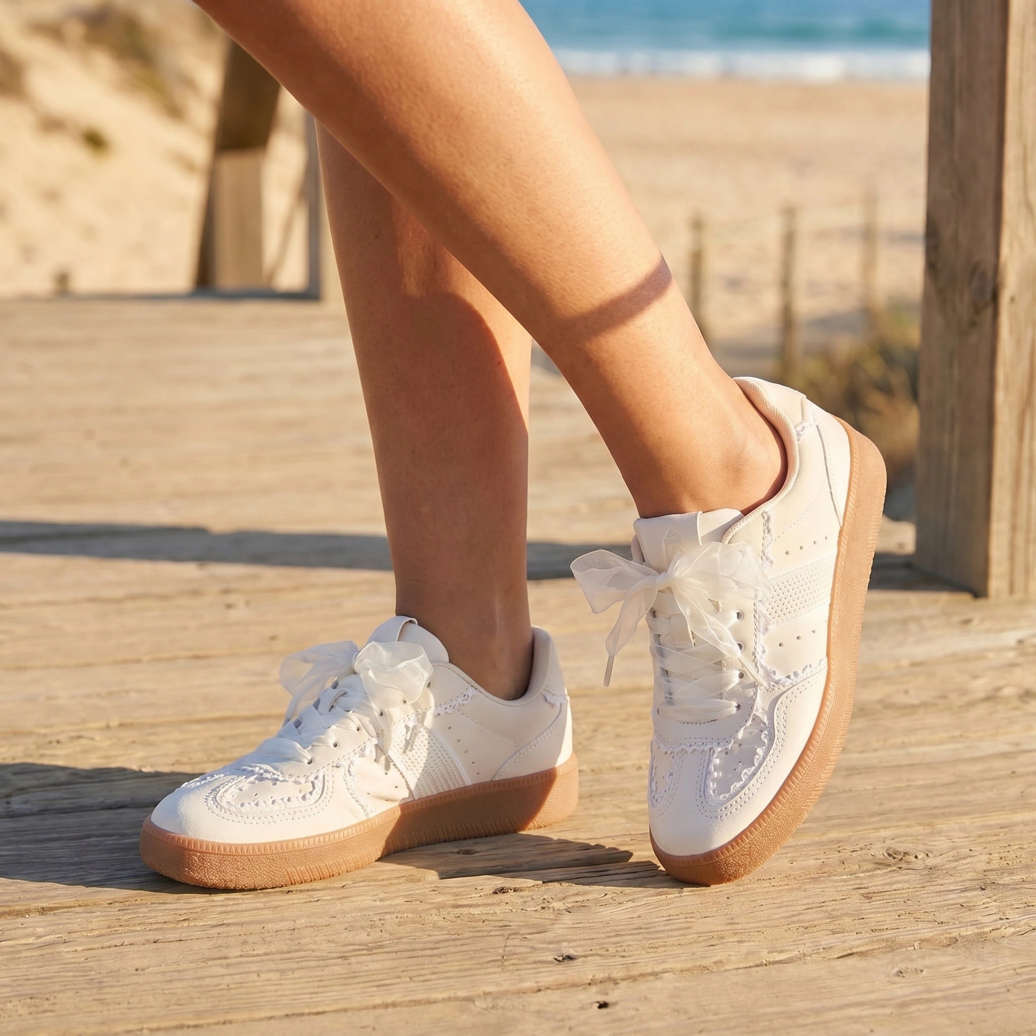 Close up view showing the breathable fabric and precise stitching of the Womens Supportive Summer Sneakers, showing their design and quality craftsmanship.