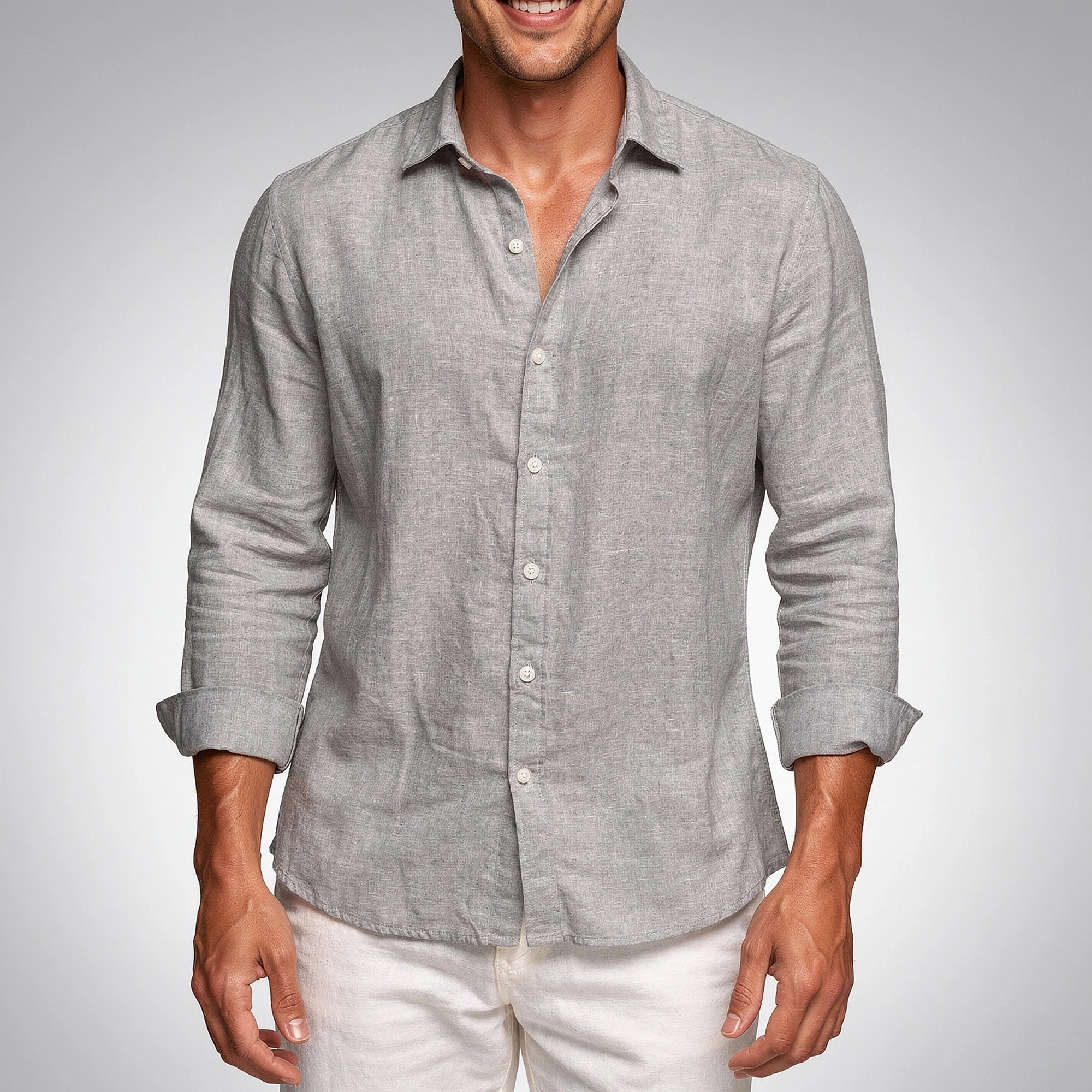 Light blue casual button up shirt made of soft cotton, featuring a relaxed fit and view with a classic collar