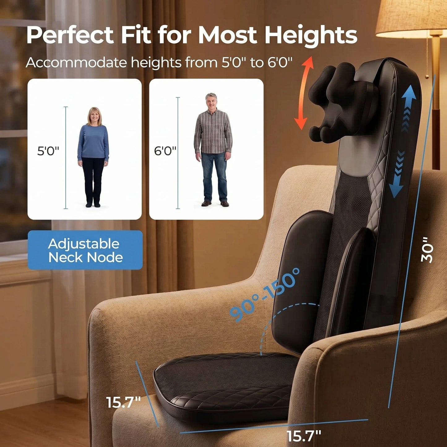Close up view of the ZenWave Shiatsu Massage Cushion showing its soft, durable fabric and precise stitching, showing its quality and comfort features.