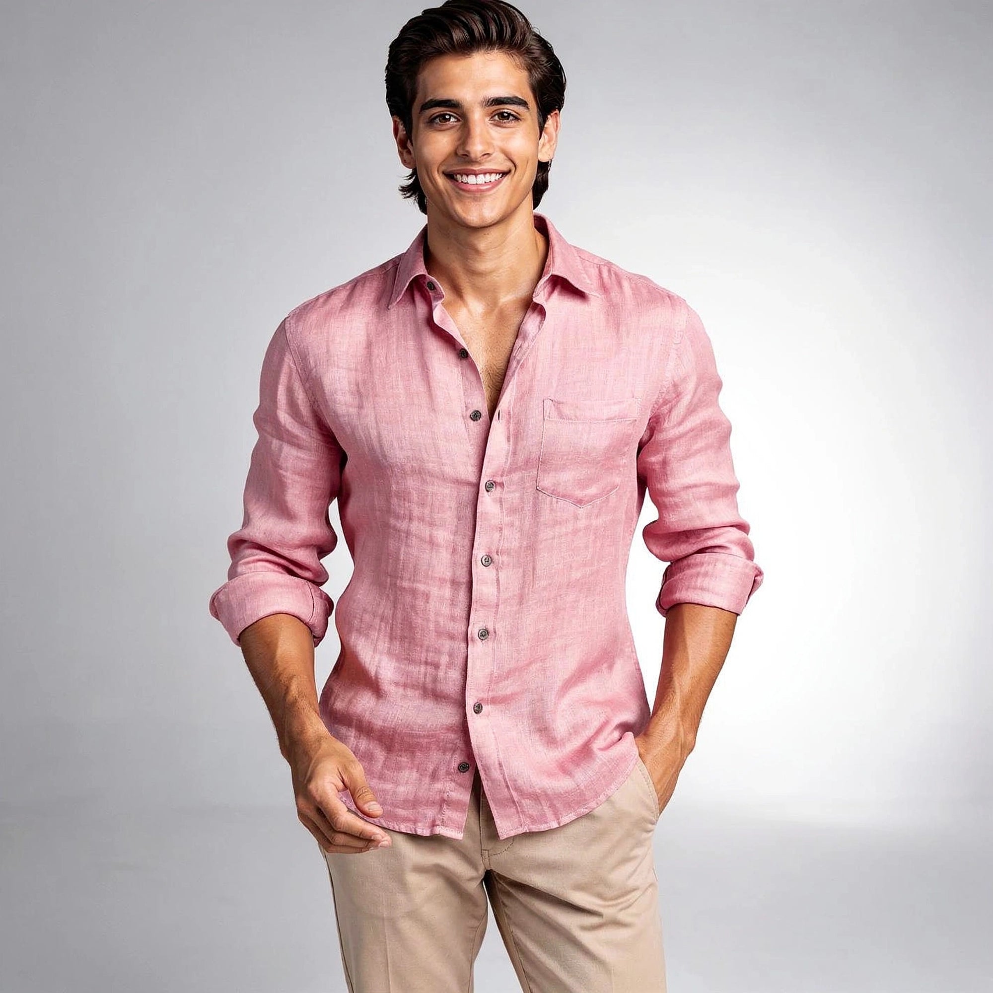 View of a Liam vintage button up shirt in soft cotton, featuring a plaid pattern in shades of blue and green