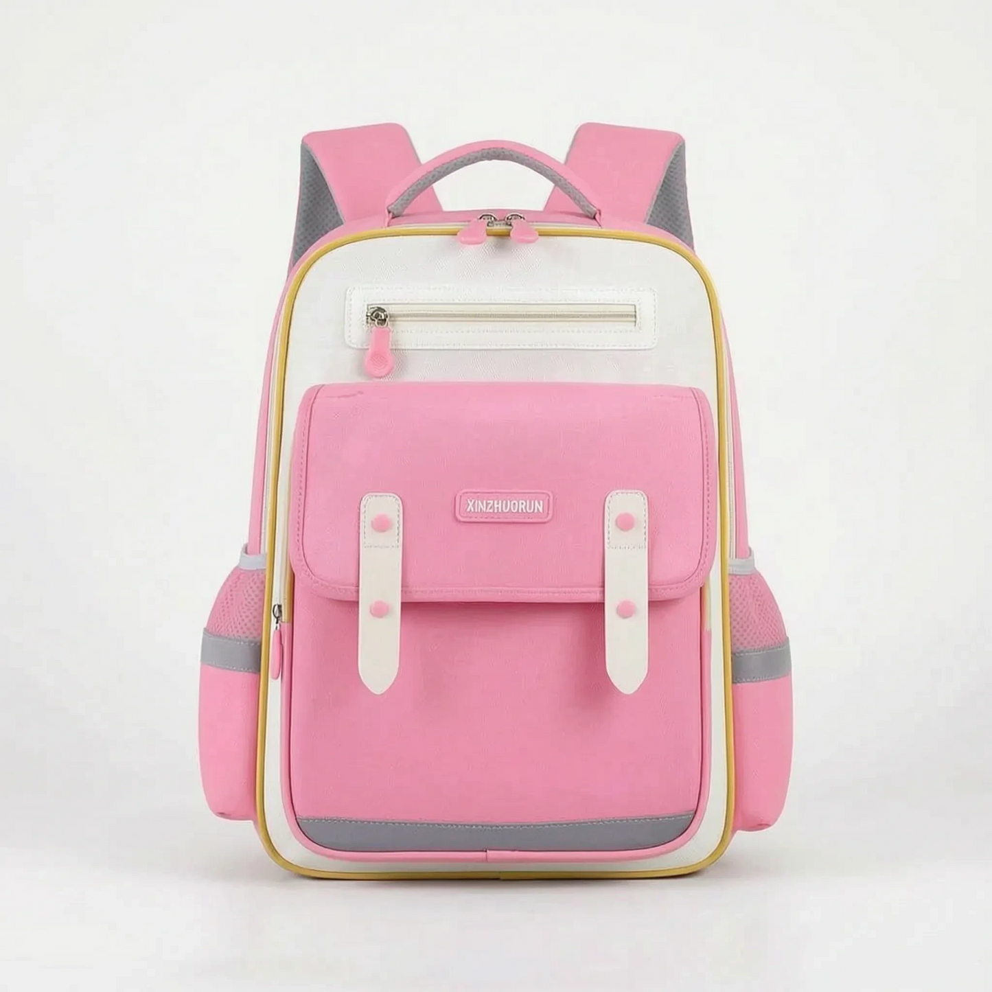 View of a stylish molded nylon school backpack for kids, featuring a vibrant blue color and adjustable padded straps