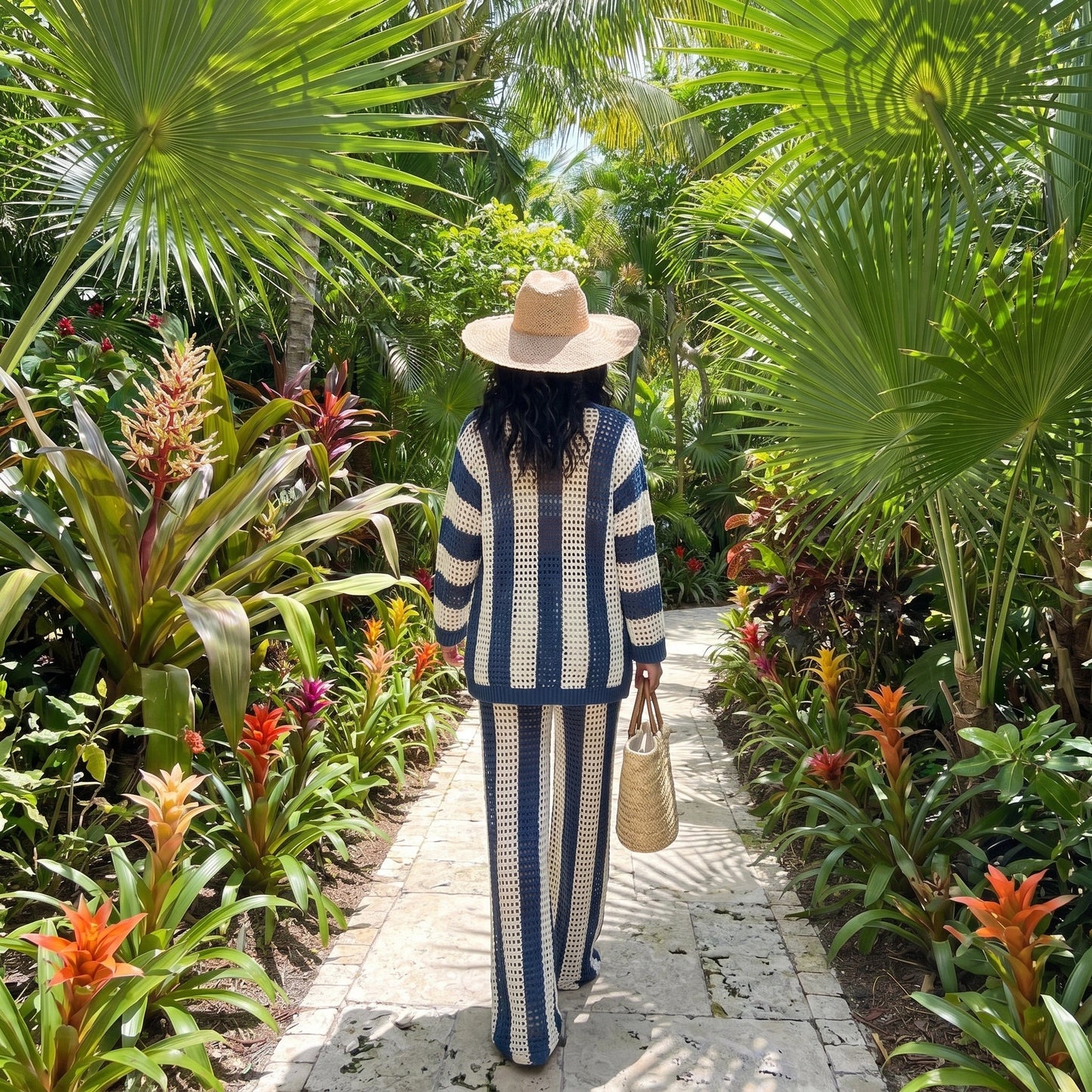 Close up view of the lightweight, airy fabric of the Womens Airy Boho Summer Beach Set, showing intricate stitching and a relaxed, flowing design perfect for summer outings.