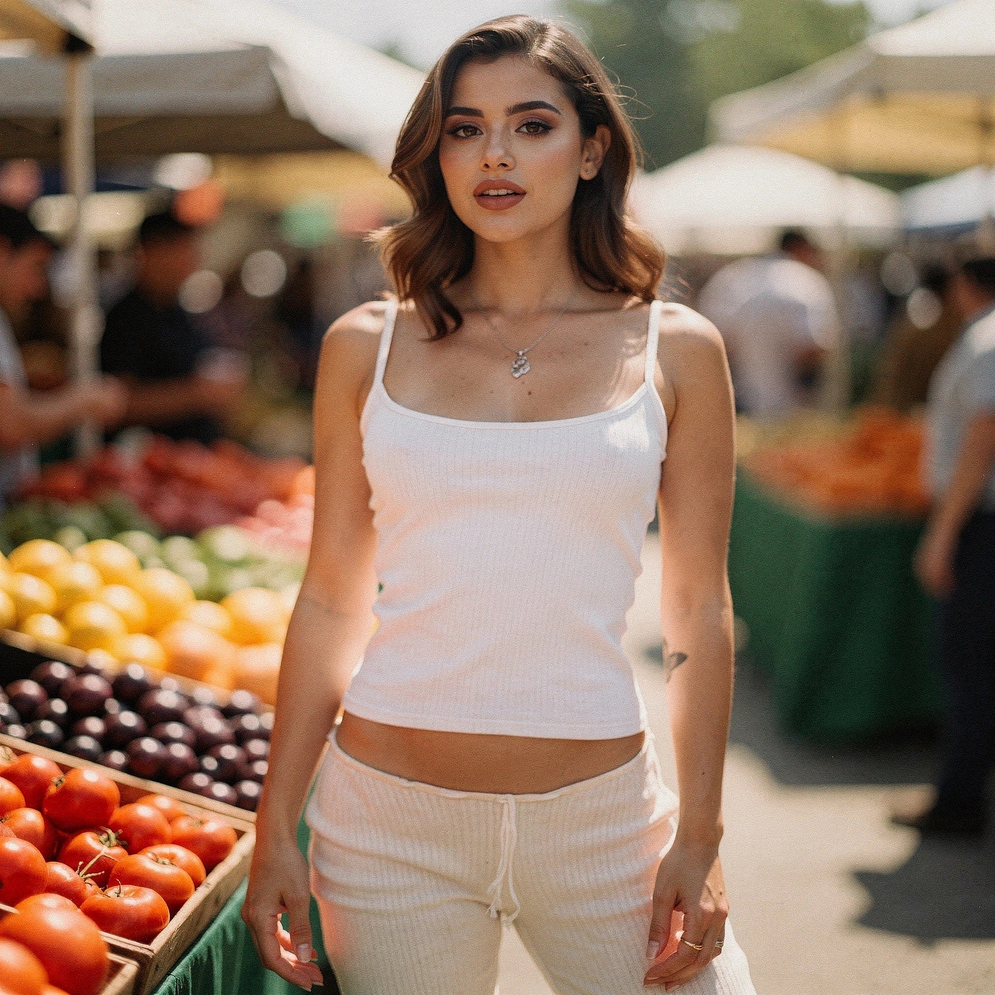 Light beige summer crop top featuring a minimalist design, soft fabric, and a relaxed fit, view