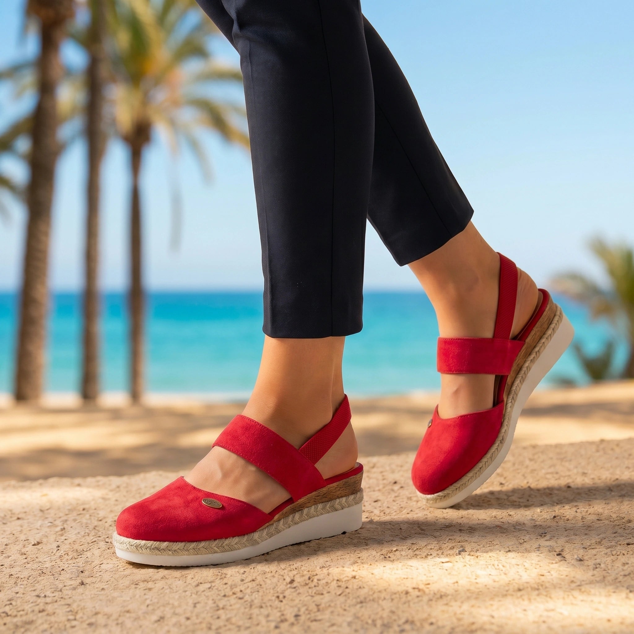 Close up view of the Womens Comfortable Summer Sandals showing intricate stitching and soft fabric, showing their quality and design for effortless warm weather wear.
