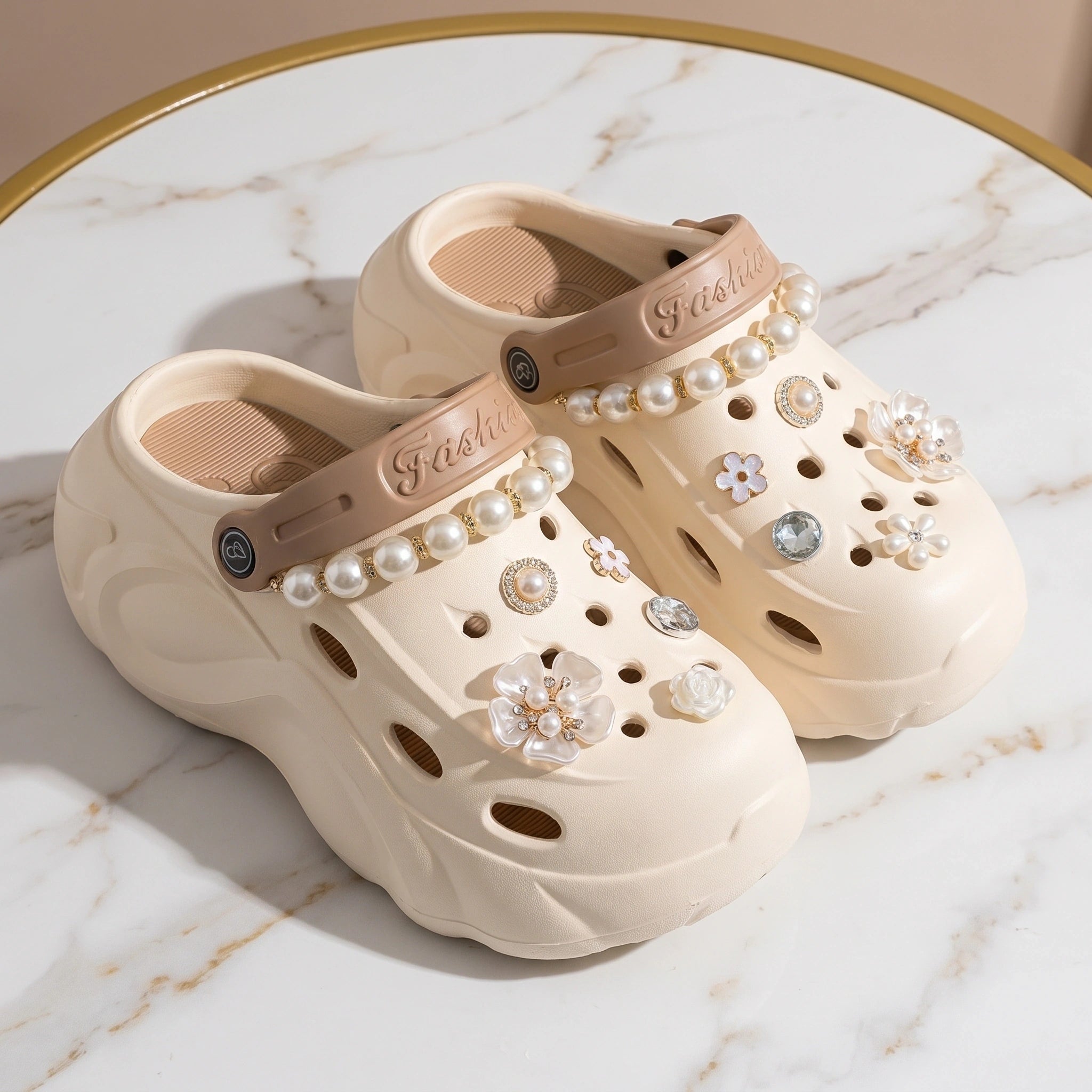 Full front view of a model showing comfortable summer sandals, styled with a light, airy outfit against a sunny outdoor backdrop.
