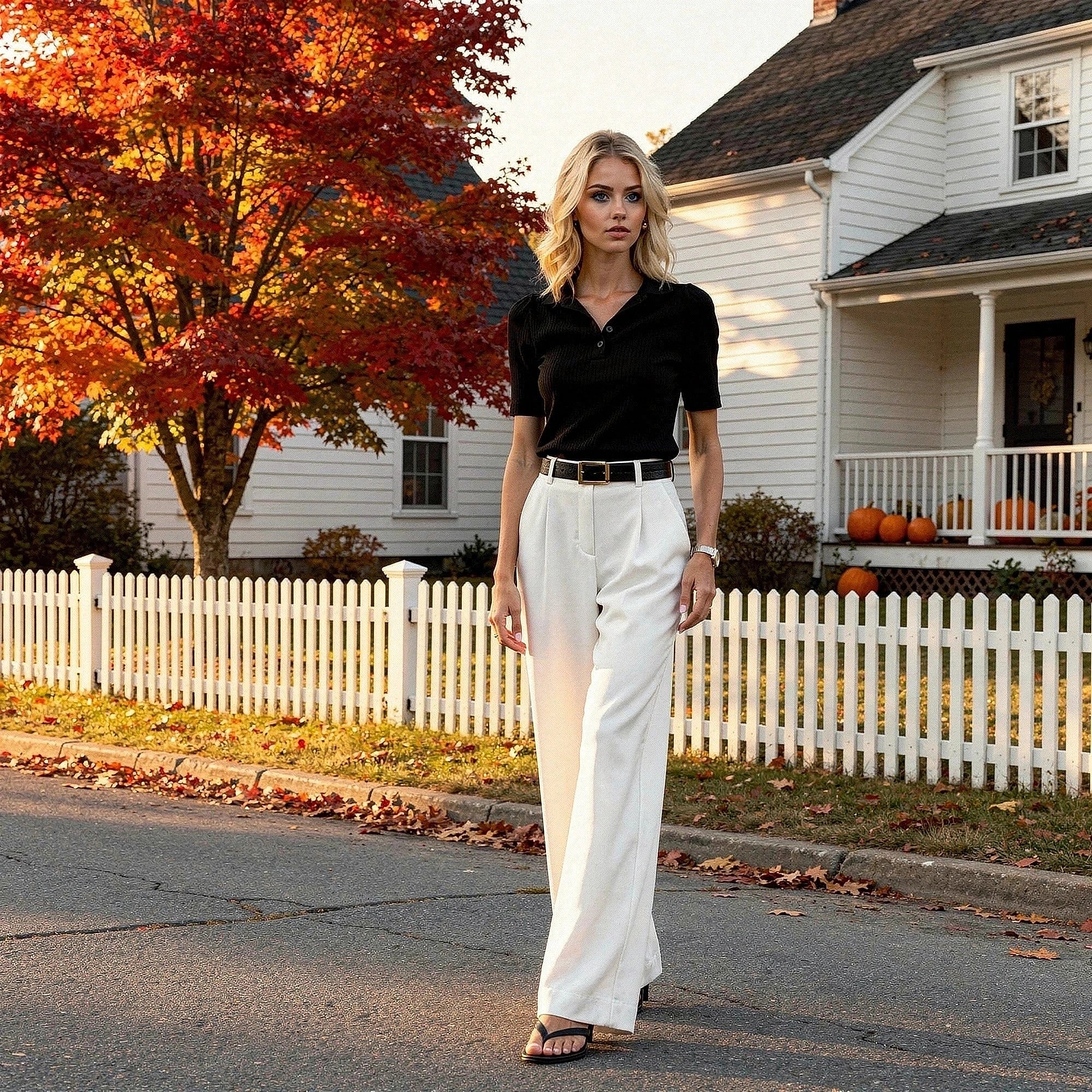 View of elegant high waisted wide leg pants in soft fabric, featuring a smooth silhouette and subtle pleats