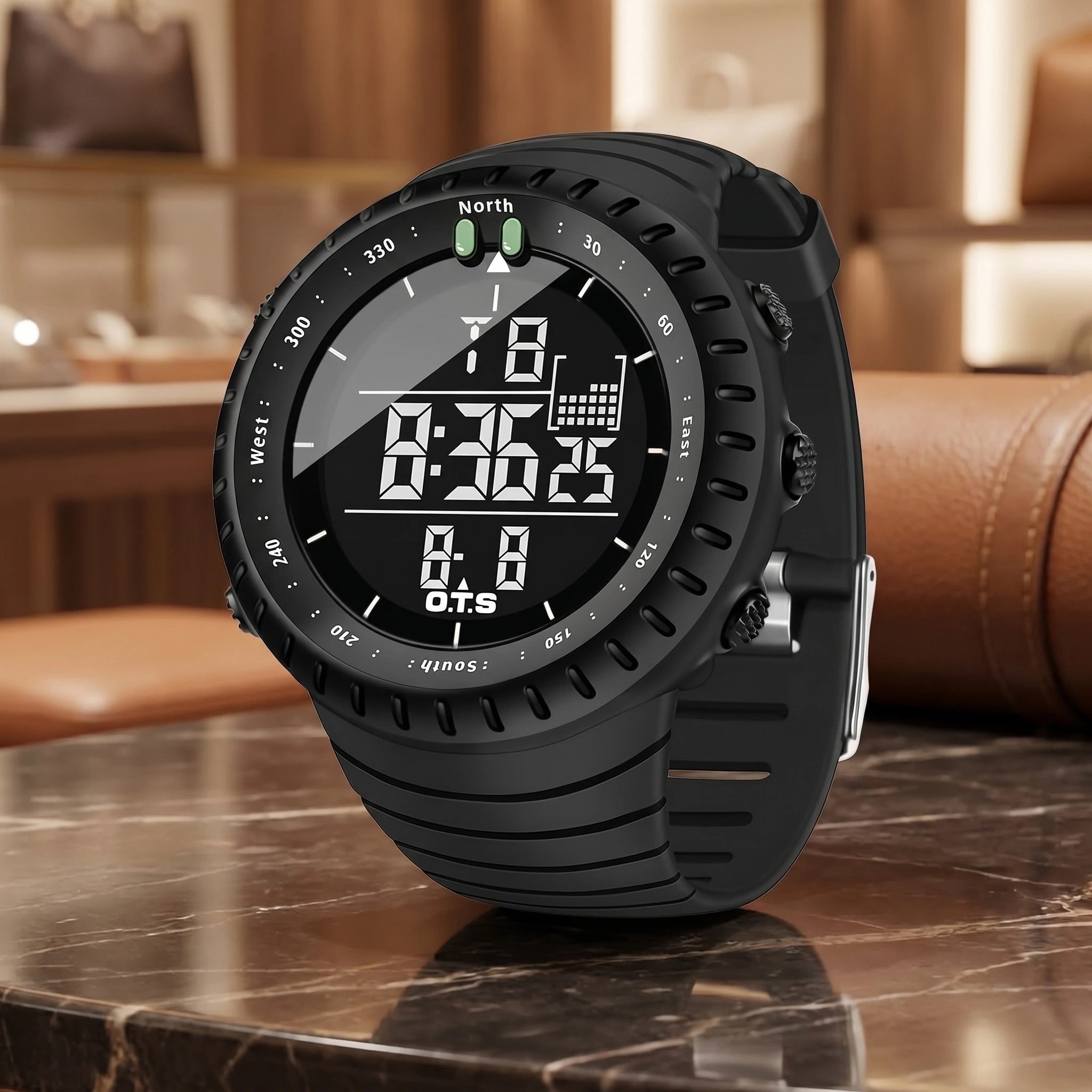 Close up view of the Mens Robust Digital Waterproof Watch showing intricate stitching and durable fabric, perfect for active lifestyles and outdoor adventures.