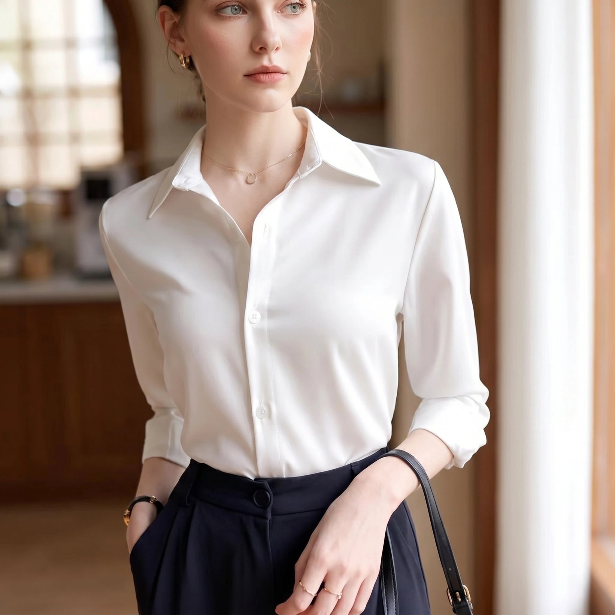 Simple Women's Satin Shirts Thin Spring New Solid Color Long Sleeve Advanced Sense Top Office Elegant Ladies Work Wear Fashion