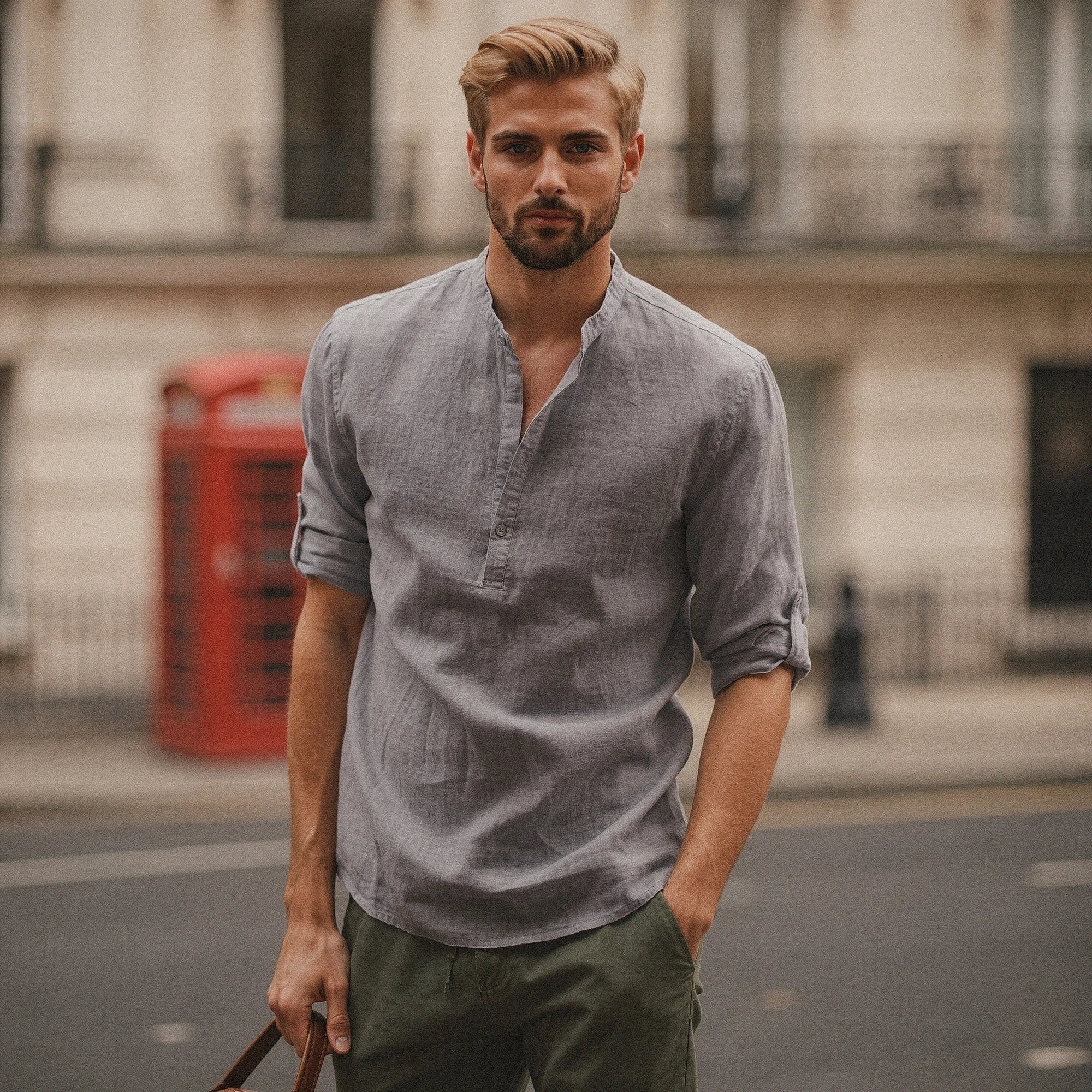 View of a relaxed fit autumn shirt in deep burgundy, featuring a soft cotton fabric and button down collar